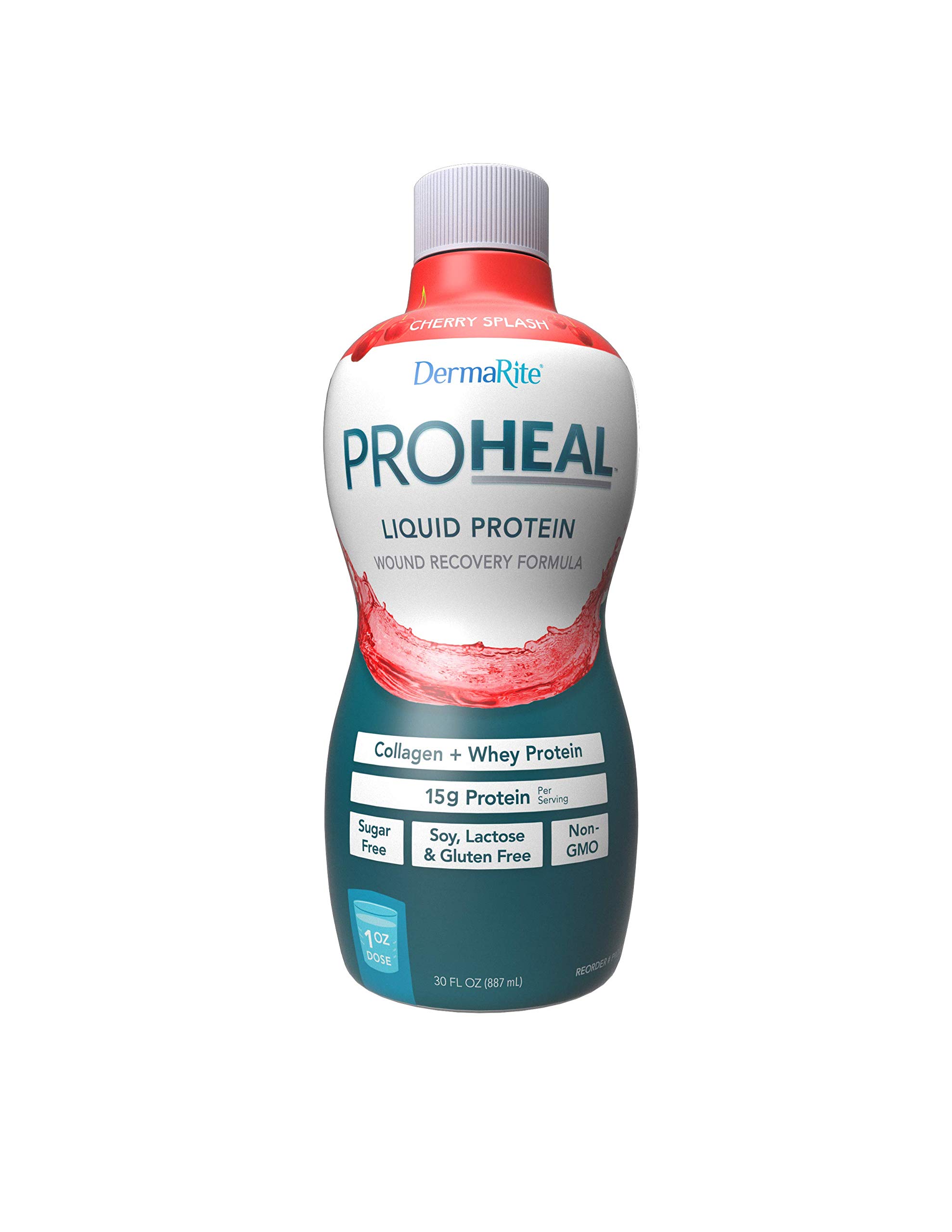 DermaRite ProHeal Liquid Protein Supplement for Wound Recovery - 15g Collagen & Whey Protein, Cherry Flavor, 30oz (2-Pack) - Ideal for Post-Surgery Healing, Elderly Nutrition & Athletic Recovery