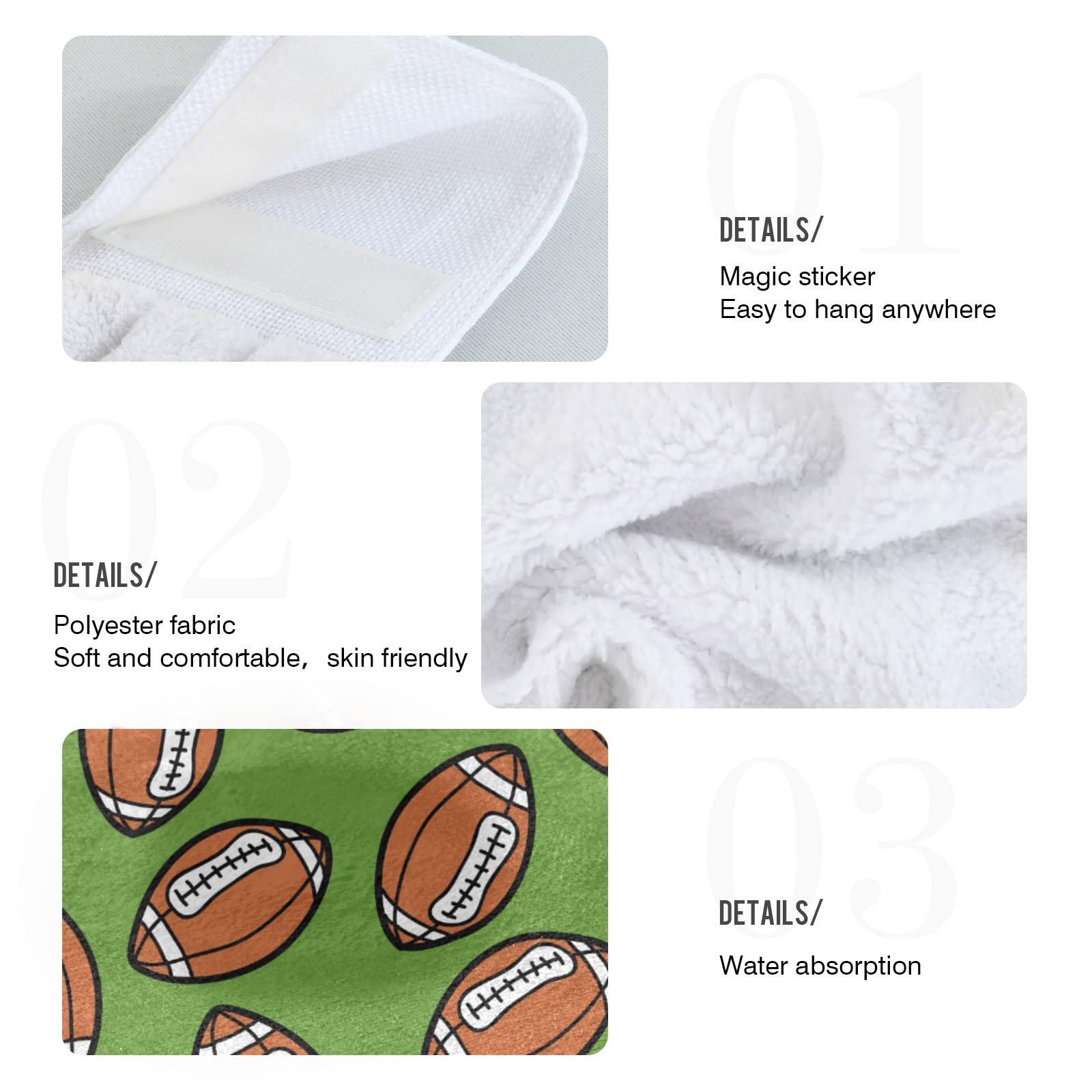 Exnundod 2-Pack Microfiber Football Rugby Kitchen Towels - Super Soft, Highly Absorbent Hand & Drying Towels with Hanging Loops for Bathroom, Laundry, Kitchen & Sports Gear Care - Perfect for Game Day, Home Decor & Quick Drying Needs