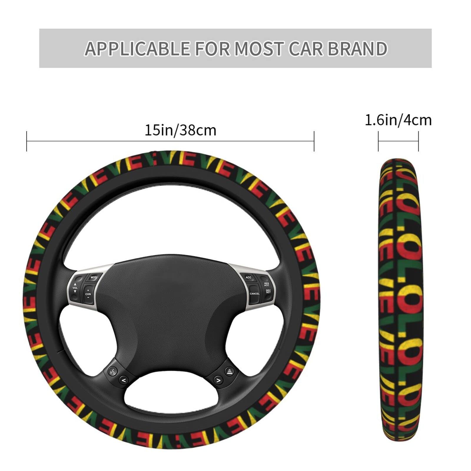 One Love Jamaican Rasta Reggae Anti-Slip Breathable Steering Wheel Cover - Universal Fit for 15 Inch Cars, SUVs & Pickup Trucks - Perfect for Road Trips, Commuting & Rasta-Themed Car Decor