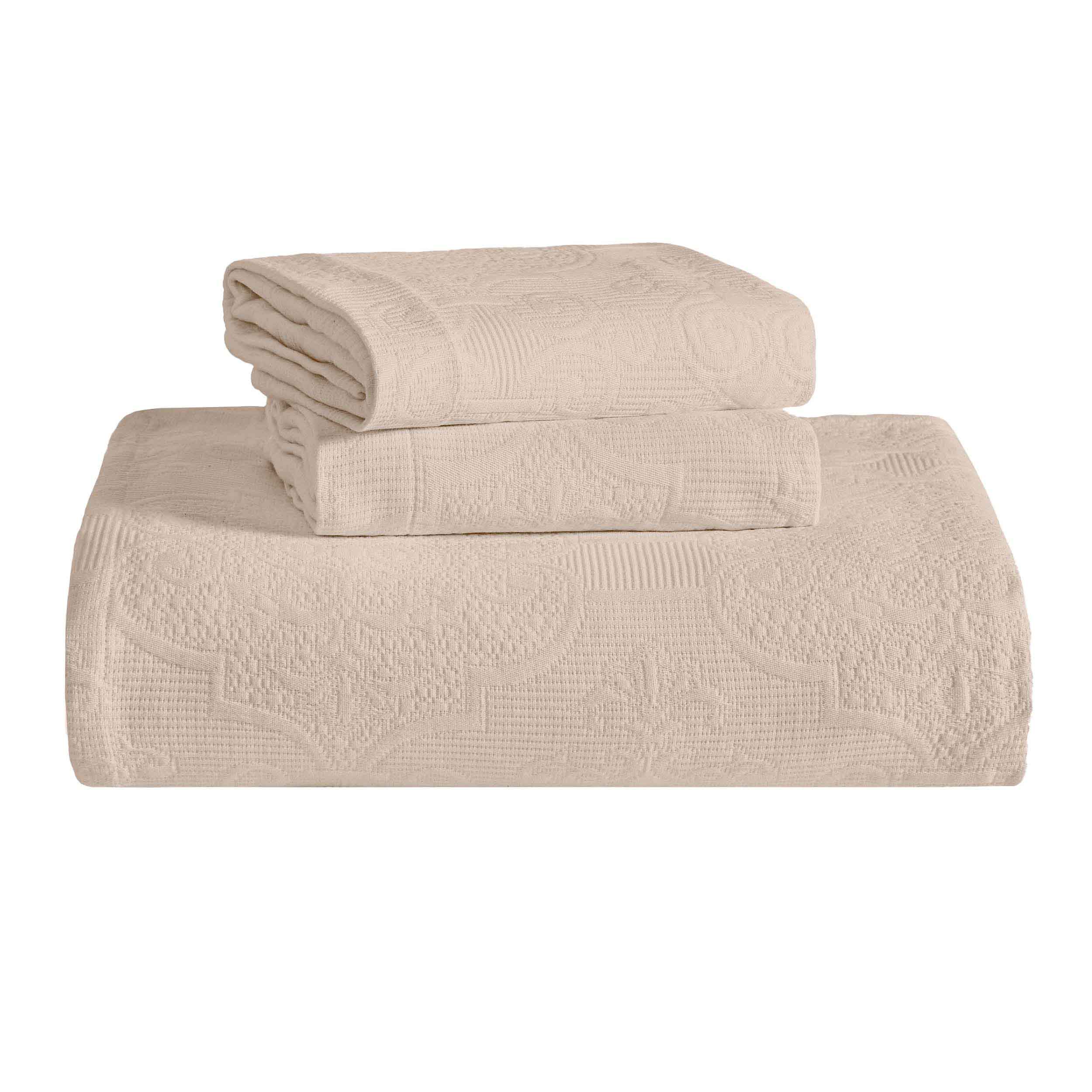 Florin Cotton Matelassé Jacquard Bedspread Set with Scrolling Medallion Design - Luxury Queen/King Size Bedding for Master Bedroom, Guest Room & Hotel Decor