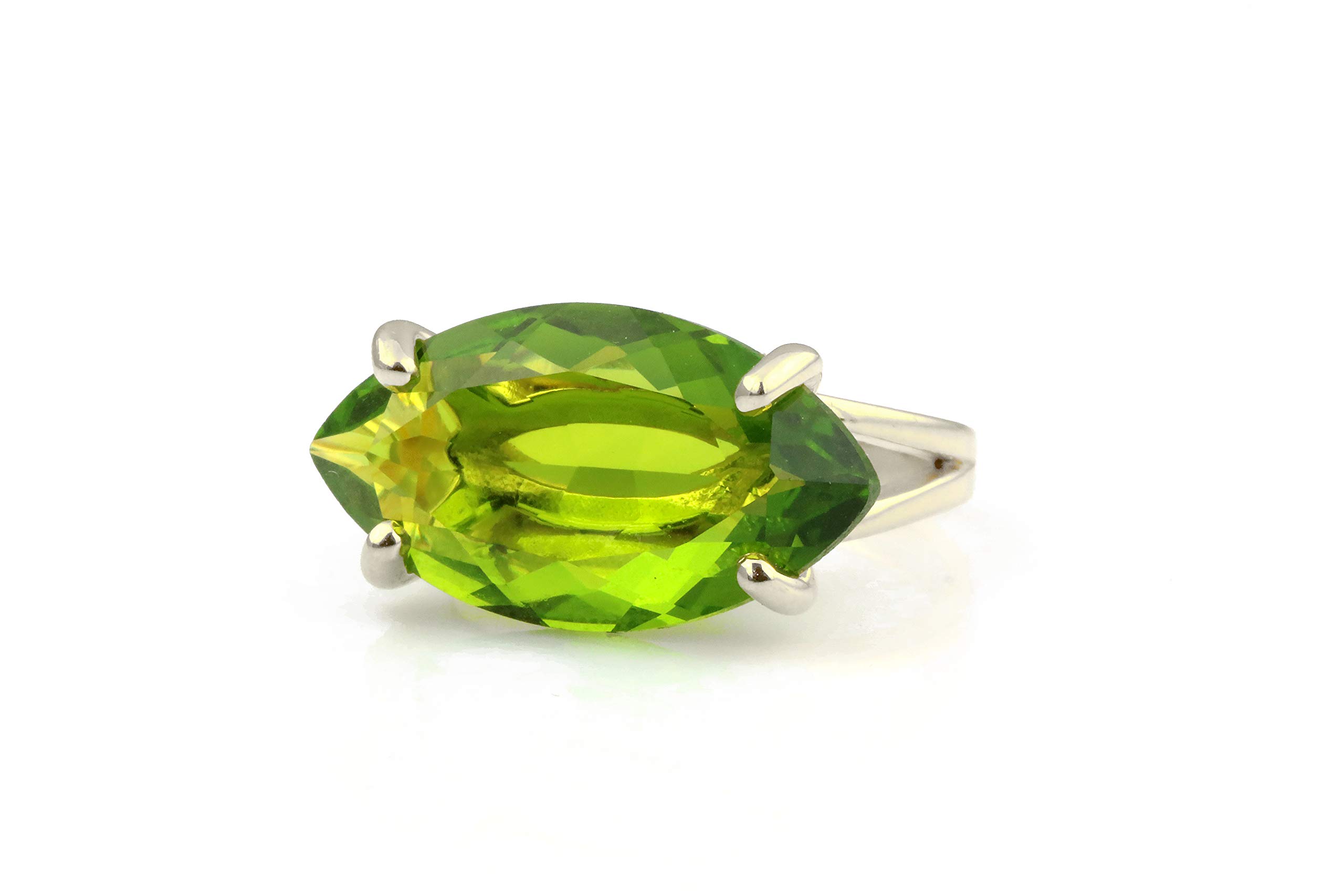 14K Gold Marquise Peridot Ring - August Birthstone Jewelry for Women | Handmade Statement Fashion Ring | Custom Size & Engraving | Perfect Gift for Birthday, Anniversary & Special Occasions