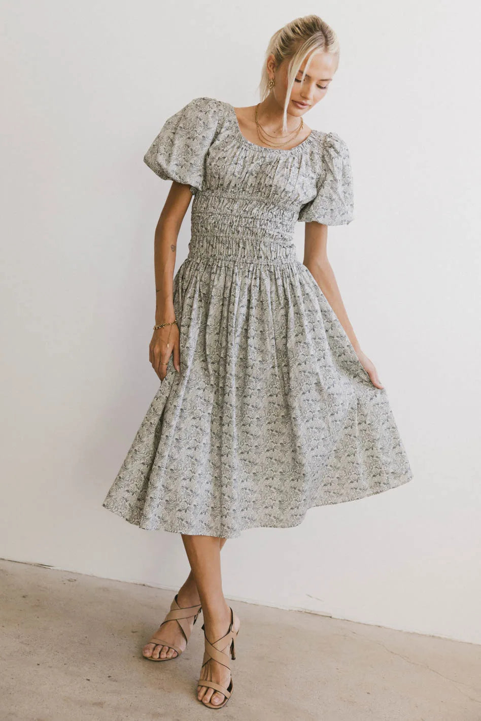 Lucille Navy Blue Smocked Floral Print Summer Dress for Women - Perfect for Beach Vacations, Garden Parties & Date Nights