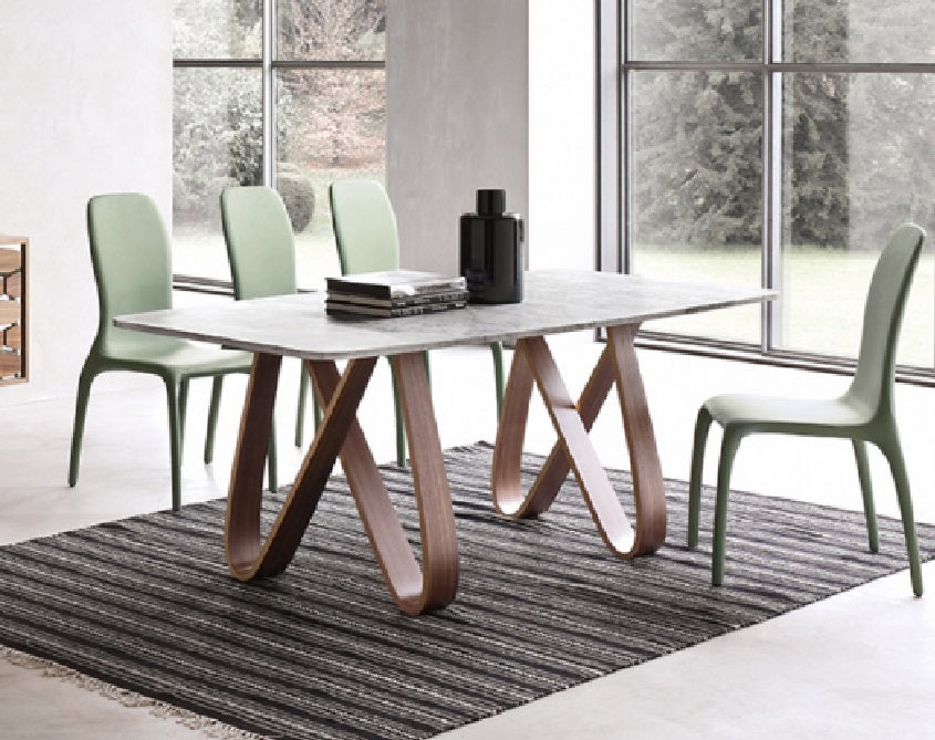 Tonin Casa Italy Butterfly Table - Square Marble Top & Walnut Legs | Modern Dining Table for Kitchen, Living Room & Office | Elegant Home Decor