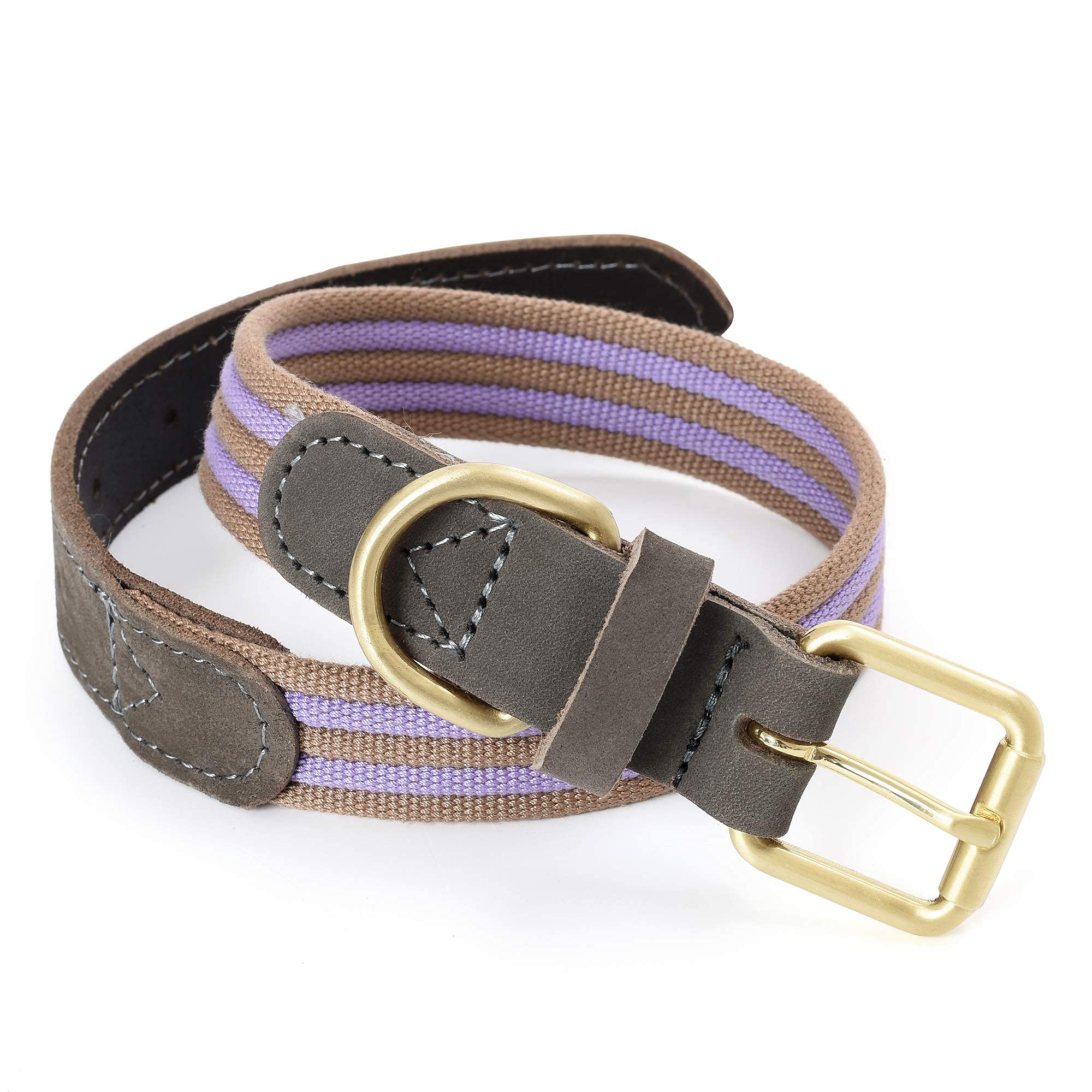 Premium Genuine Leather Dog Collar for Large Dogs - Heavy Duty Adjustable Rust-Proof Metal Buckle Collar for Boy/Girl Pets (Purple, Large) - Perfect for Daily Walks, Training & Outdoor Adventures