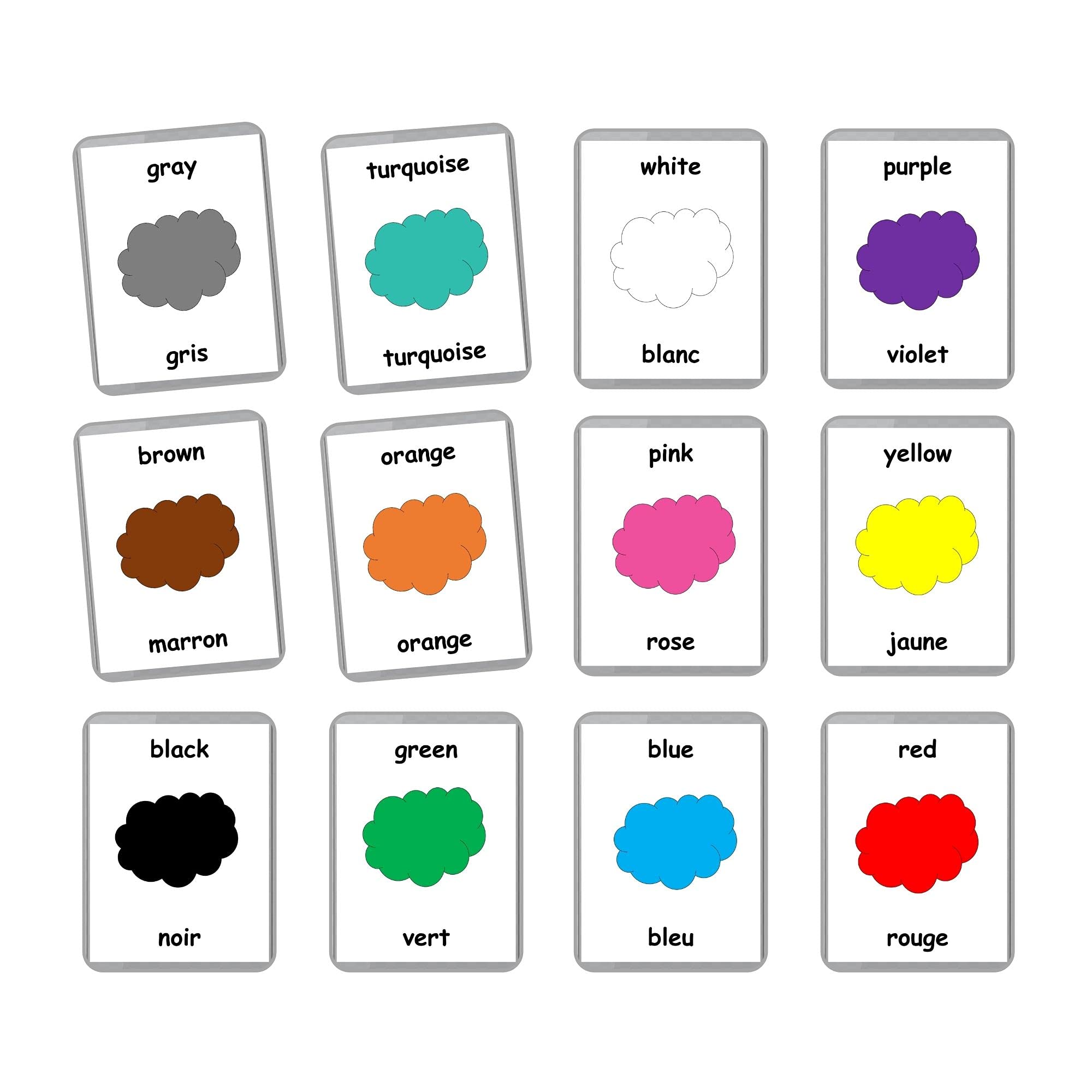 12 Bilingual Flash Cards - English & French | Montessori & Homeschooling Educational Materials | Colors Learning for Kids | Classroom & Home Use