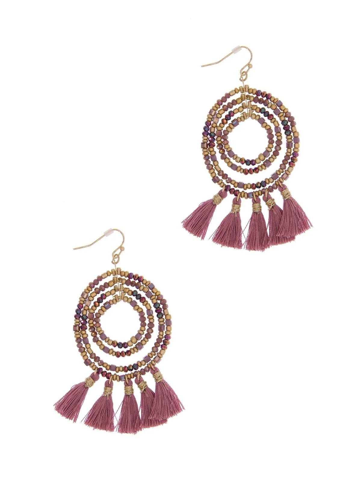 Beaded Tassel Hoop Earrings for Women - Boho Chic Dangle Earrings with Crystal Beads - Perfect for Parties, Weddings & Everyday Wear