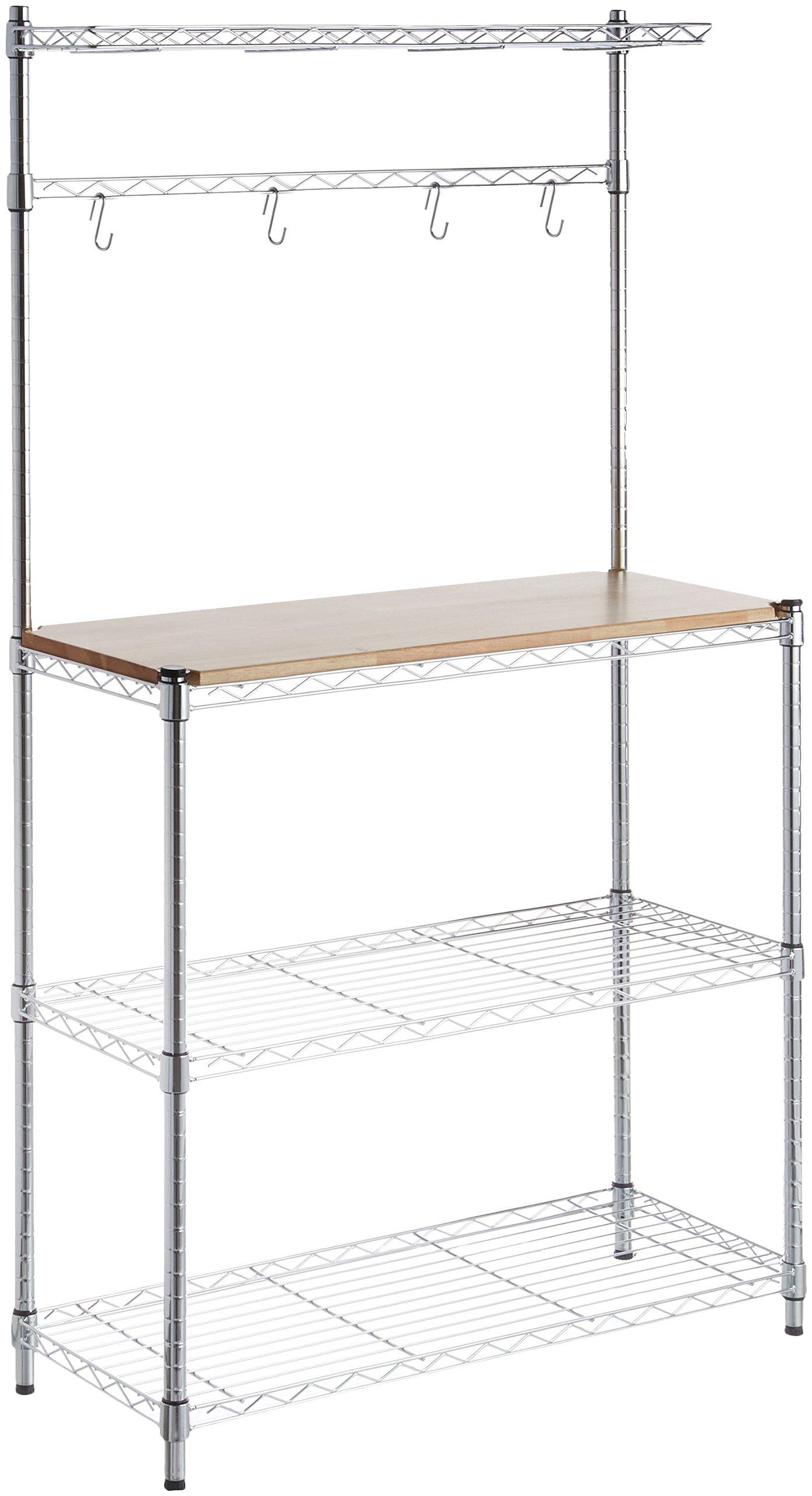 Amazon Basics 3-Tier Kitchen Bakers Rack with Storage Shelf, Removable Top - Wood & Chrome Finish, 14
