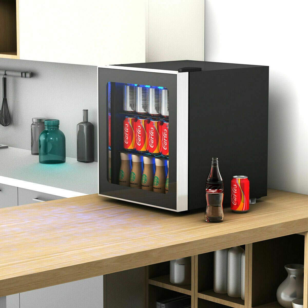 Wenst’sKufAN 60 Can Mini Beverage Refrigerator - Portable Drink Cooler for Beer, Wine & Soda with Adjustable Shelves | Compact Office, Home Bar & Party Fridge | Perfect for Small Spaces & Entertaining