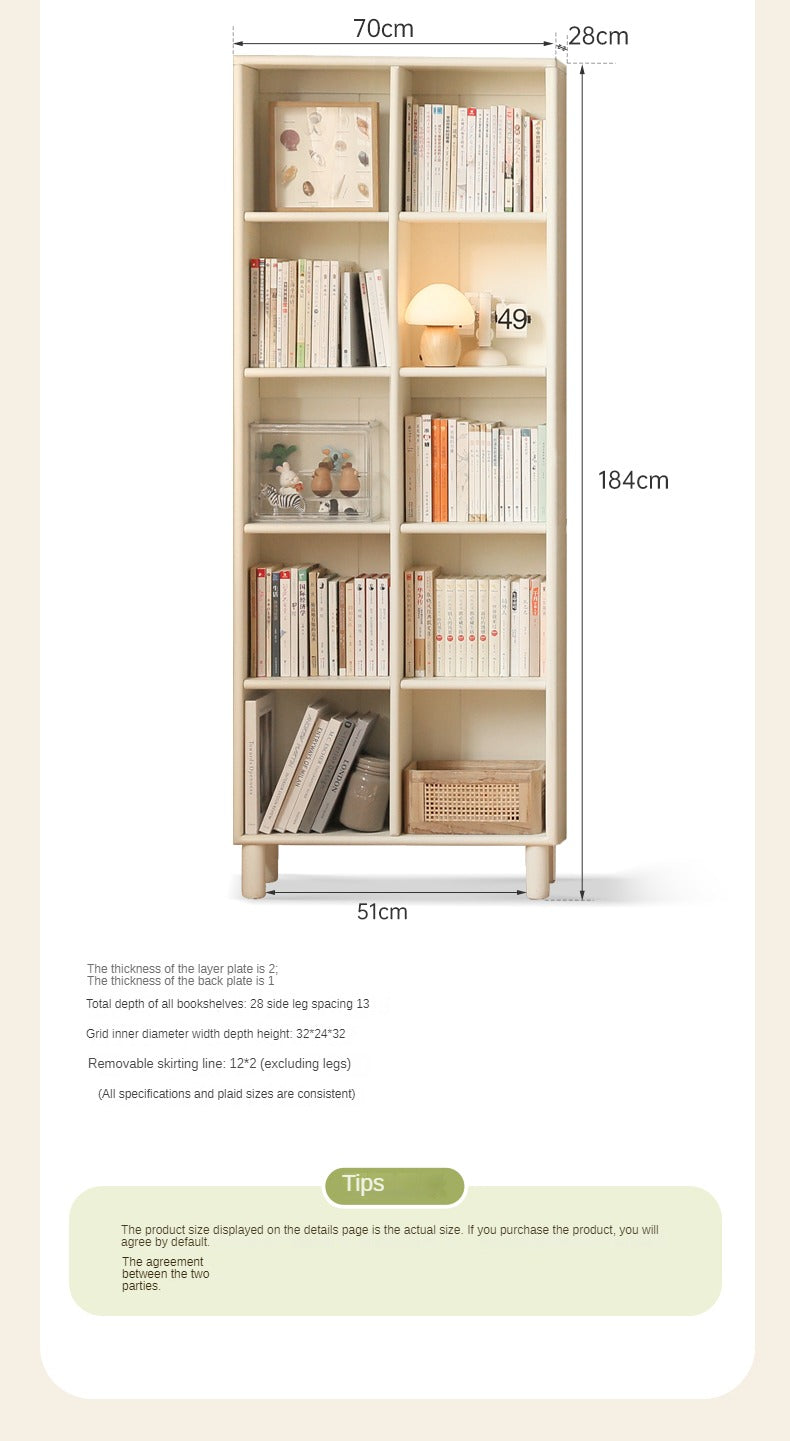 Poplar Solid Wood Bookcase - Free Combination Cream Style Bookshelf for Living Room, Bedroom & Office Storage