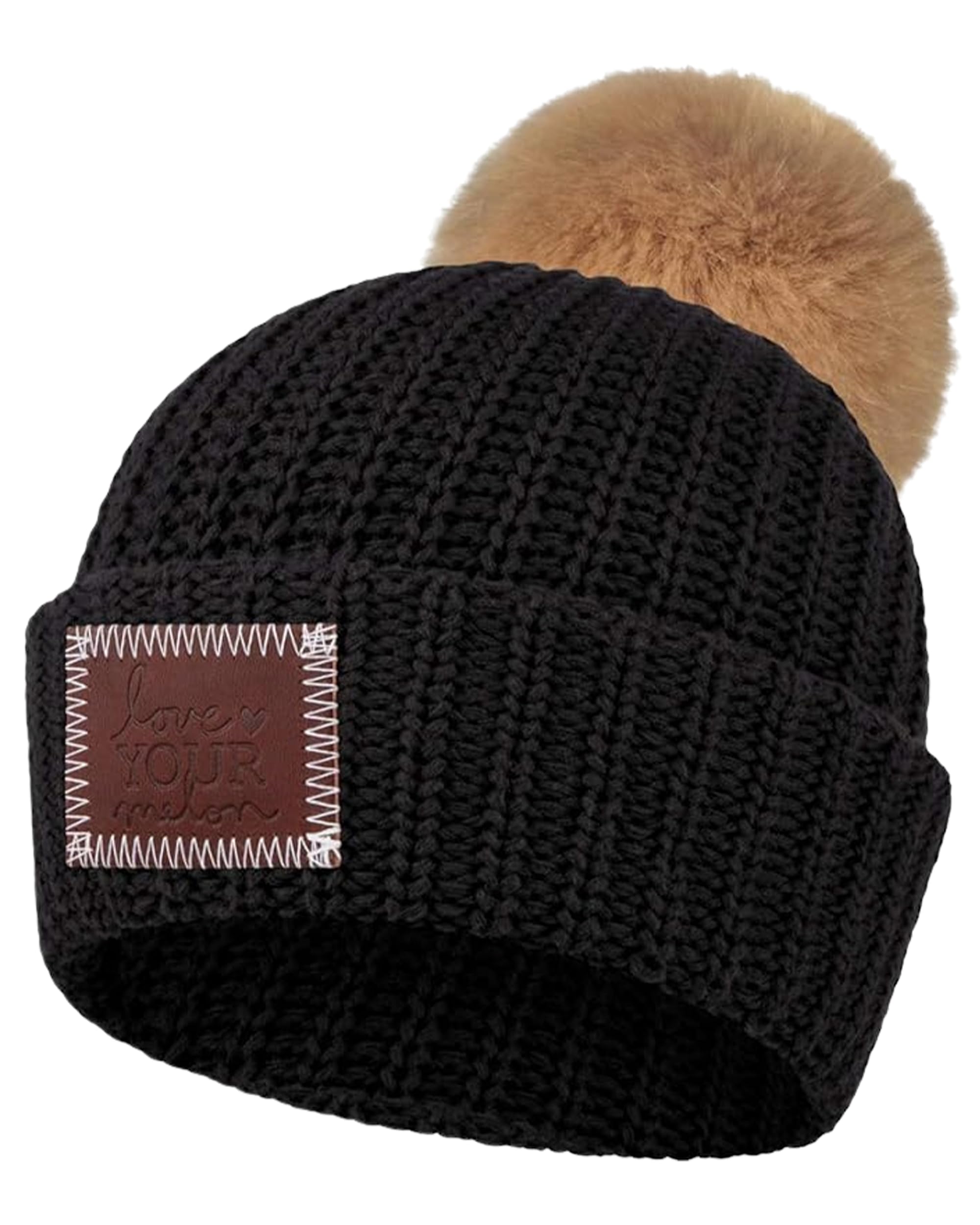 Love Your Melon Beanie for Women & Men - 100% Soft Cotton Stretchable Pom Knit Winter Hat - Thick & Stylish Unisex Beanie for Cold Weather - Perfect for Skiing, Snowboarding & Outdoor Activities