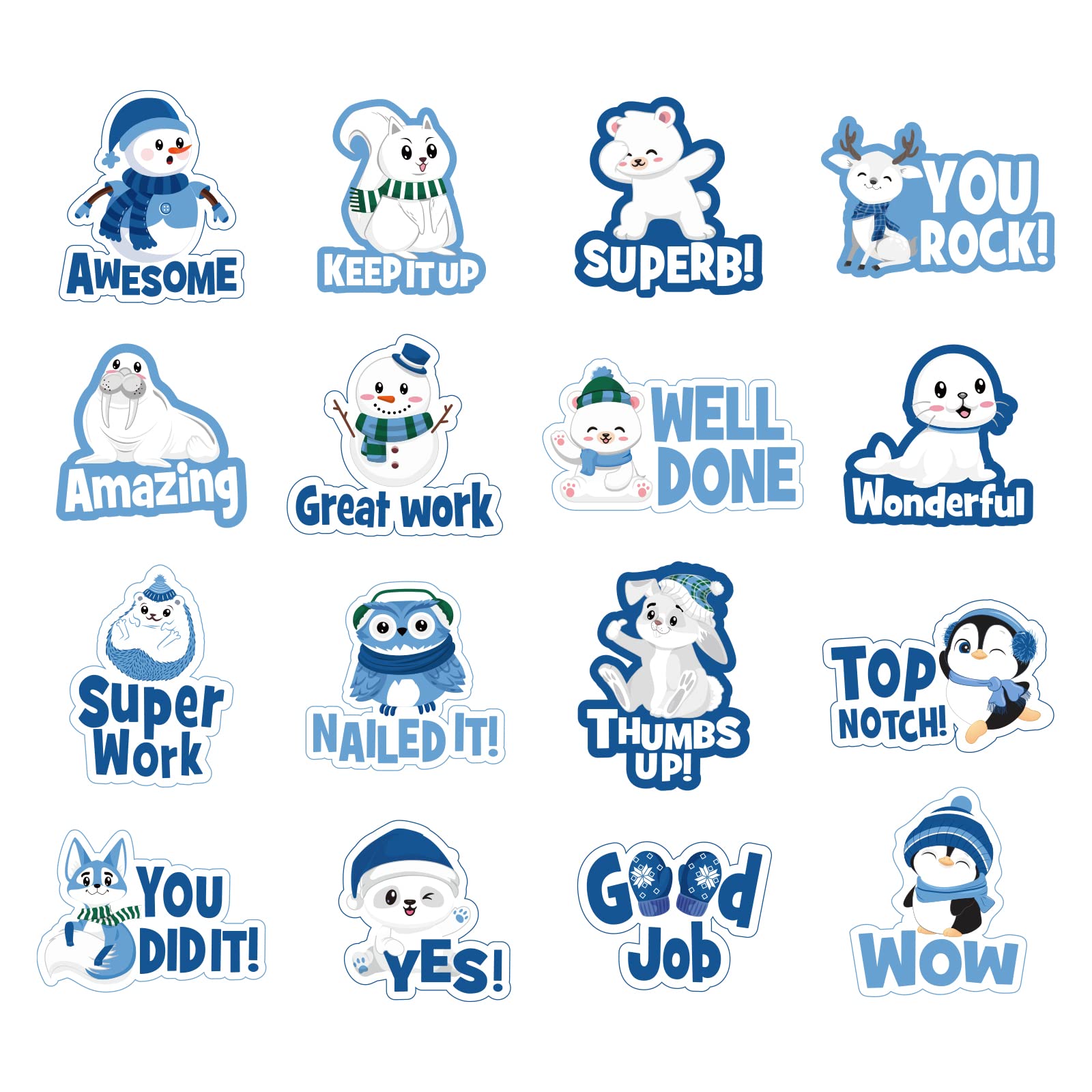 400-Piece Winter Stickers for Teachers - Motivational, Inspirational, Positive Kindness Reward Labels - Cute Holiday Christmas Animal Stickers for Kids Classroom, Homework, Tests & Assignments - Perfect for Winter Activities, School Projects & DIY Crafts