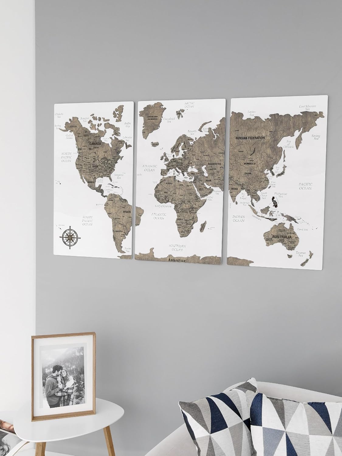 Large Wooden World Map Wall Art - Handcrafted Wood Wall Decor for Home, Kitchen & Office - Perfect Travel Map Gift Idea (XL Size, Full Set, Color 14) - Ideal for Living Room, Study or Travel Enthusiast's Space