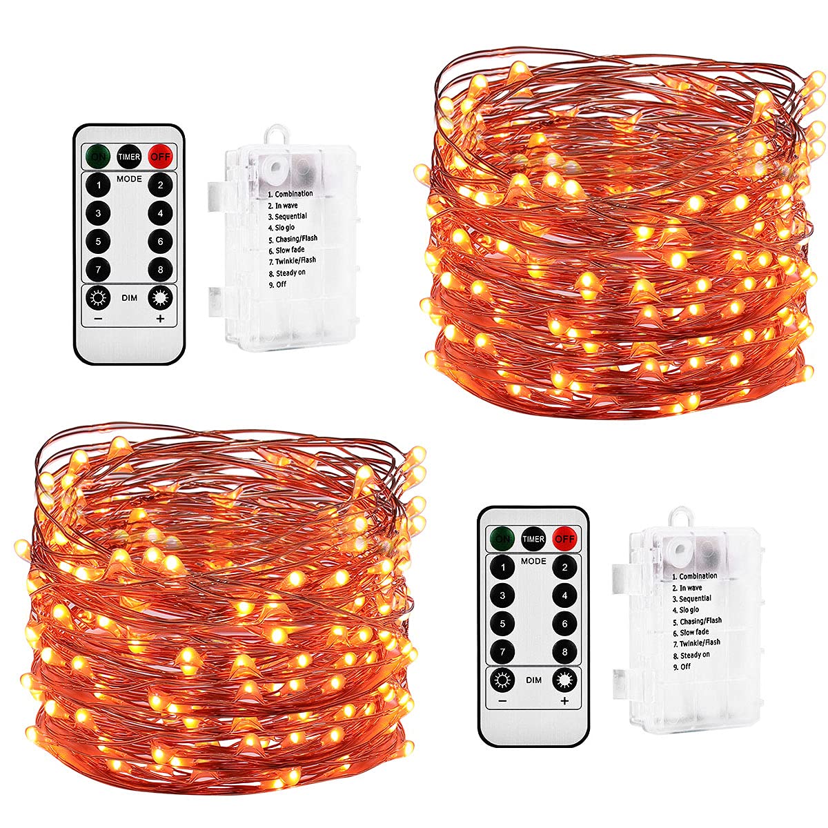 2 Pack Halloween Pumpkin LED Fairy String Lights - 16.4ft Battery Operated Waterproof Copper Wire with Remote & 8 Lighting Modes - Perfect for Halloween Decor, Christmas Tree, Bedroom, Garden, and Party Lighting (Orange)
