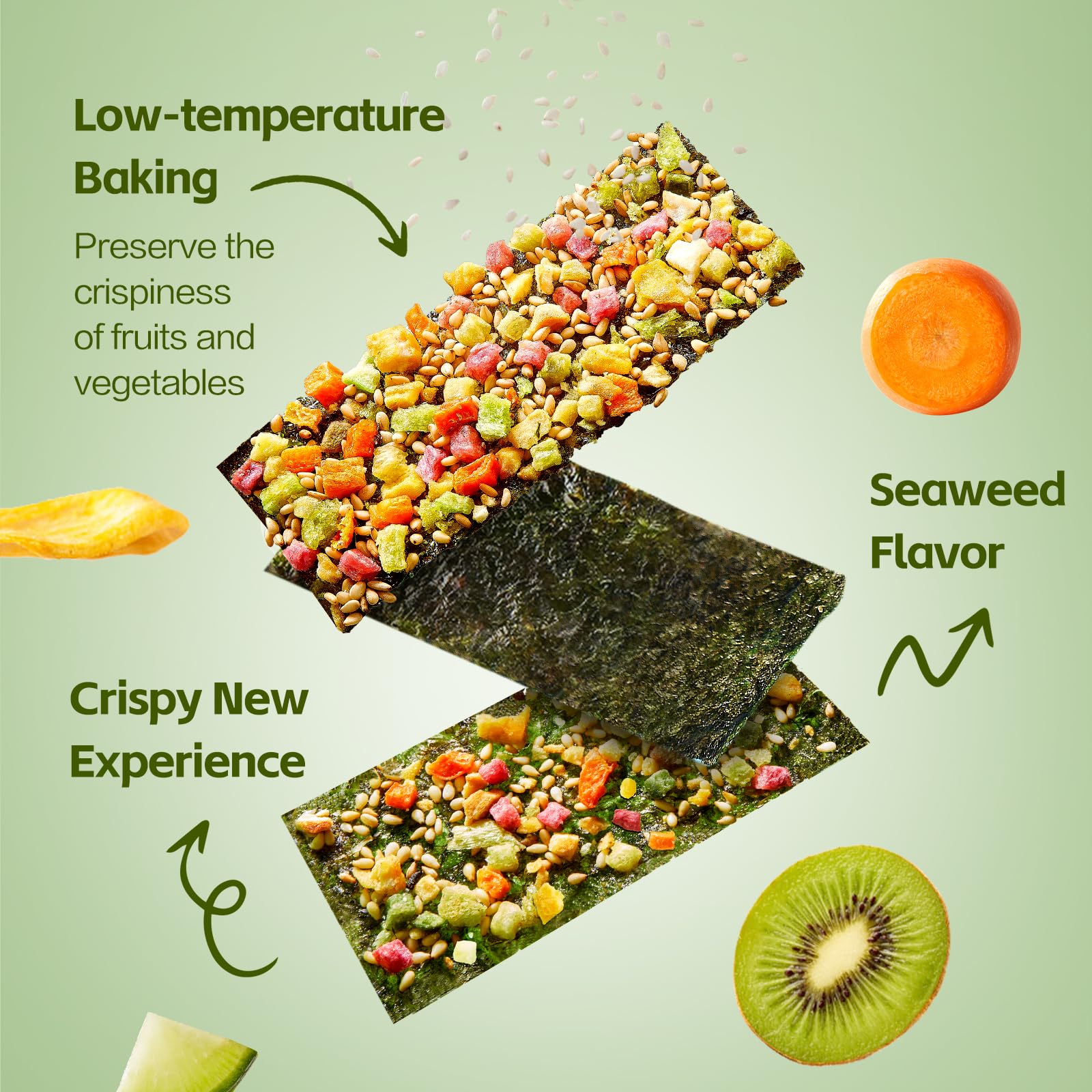 Bestore Crispy Seaweed Snacks - Healthy Vegan Fruit & Vegetable Flavored Wafers - Individually Wrapped for Lunch Box, On-the-Go Snacking & Keto Diet (Pack of 12)