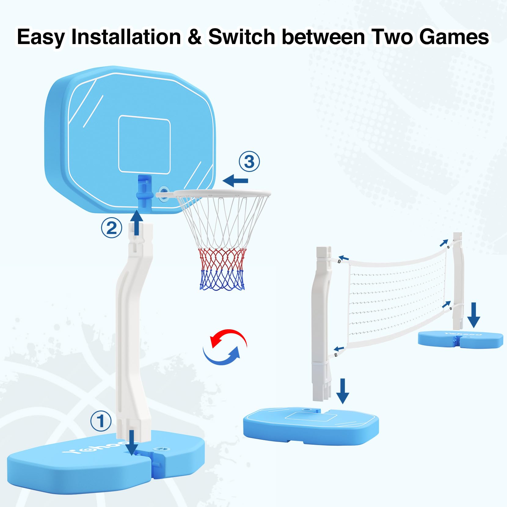 2-in-1 Pool Basketball Hoop & Volleyball Net - Fun Water Games for Kids & Adults at Poolside