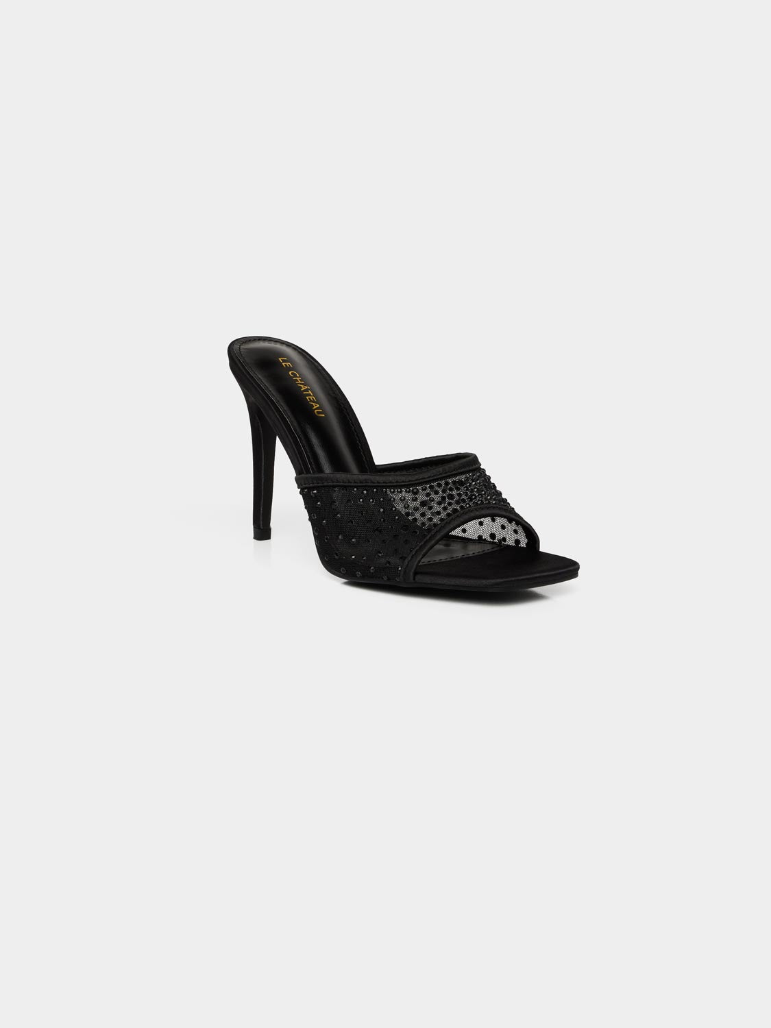 Elegant Satin & Jeweled Mesh High Heel Mules - Women's Fashion Dressy Open Toe Shoes for Parties, Weddings & Evening Events