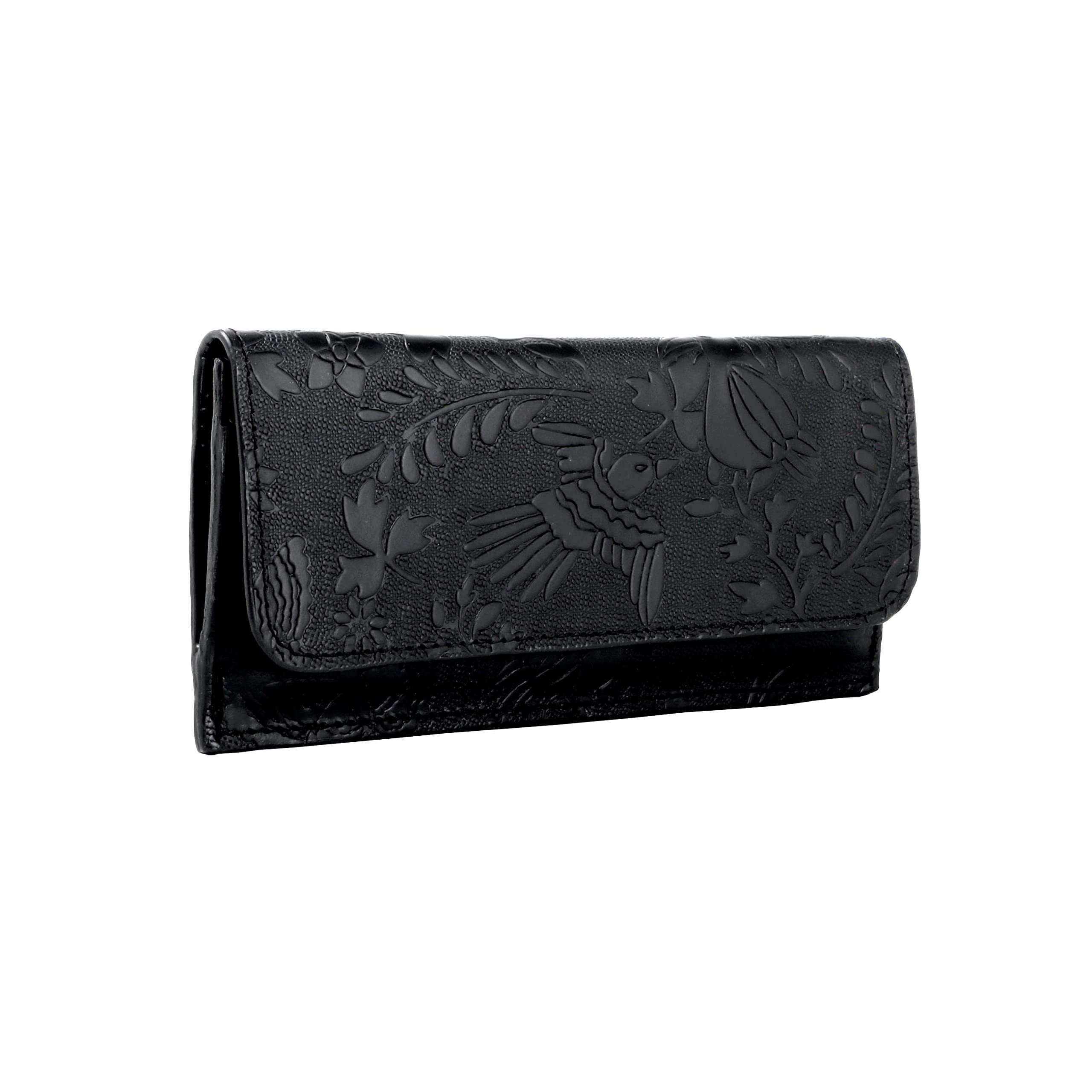 Premium Otomi Embossed Black Leather Wallet for Men & Women - Handmade Mexican Bifold Wallet with RFID Protection - Perfect Gift for Travel, Business & Everyday Use
