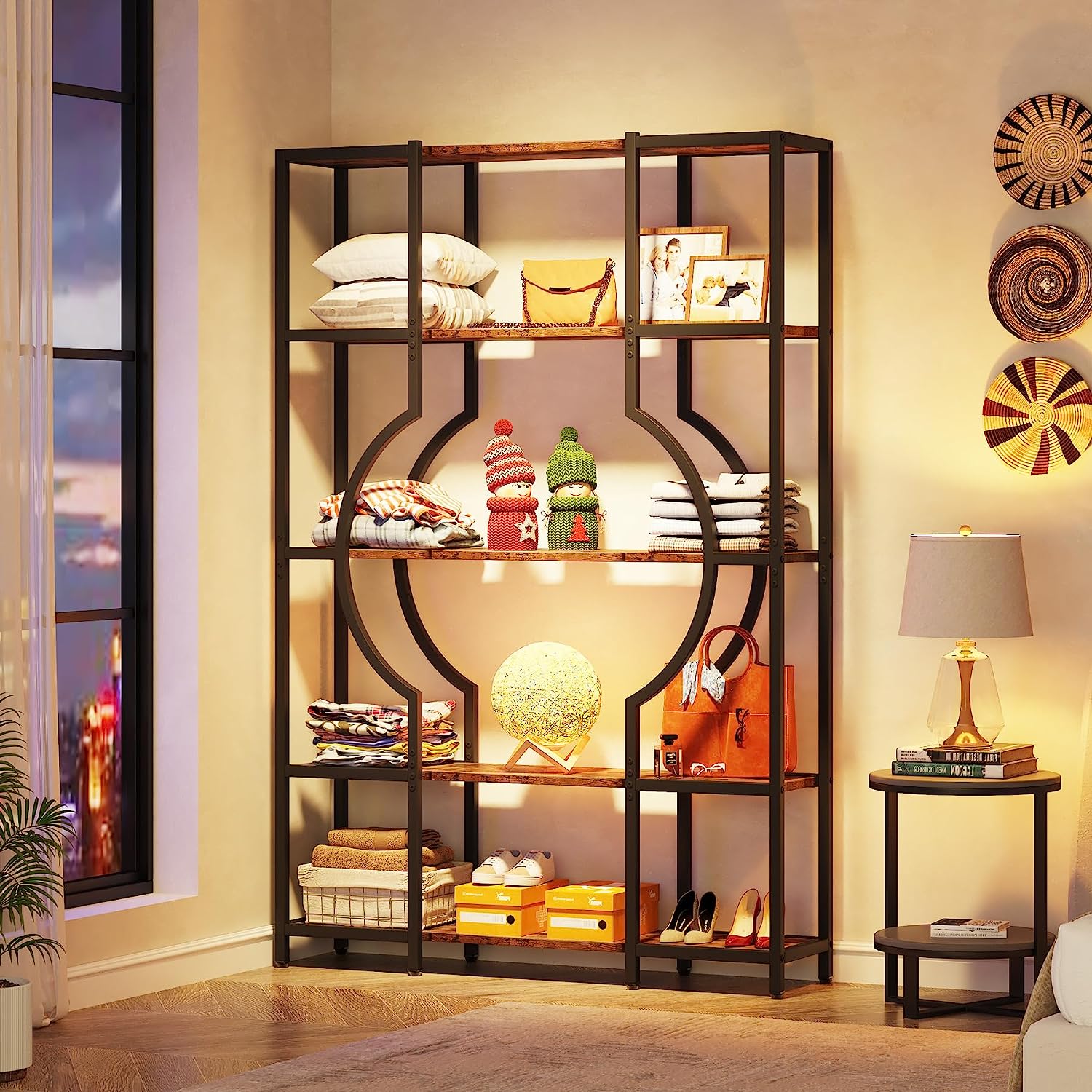 5 Tier Bookshelf - Industrial Style Bookcase with Metal Frame, Sturdy Storage Shelf for Home Office, Living Room & Bedroom Organization - Perfect for Books, Decor & Display