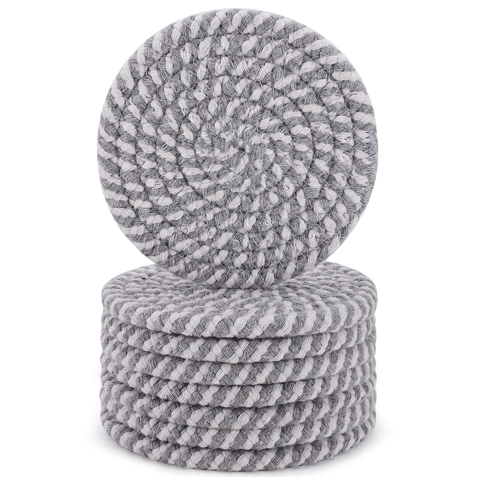ABenkle Set of 8 Woven Drink Coasters - 4.3 Inch Absorbent Boho Style Coasters for Coffee, Wine & Beverages - Perfect Housewarming Gift, Home Decor & Bar Essentials for Coffee Table, Kitchen & Dining Room