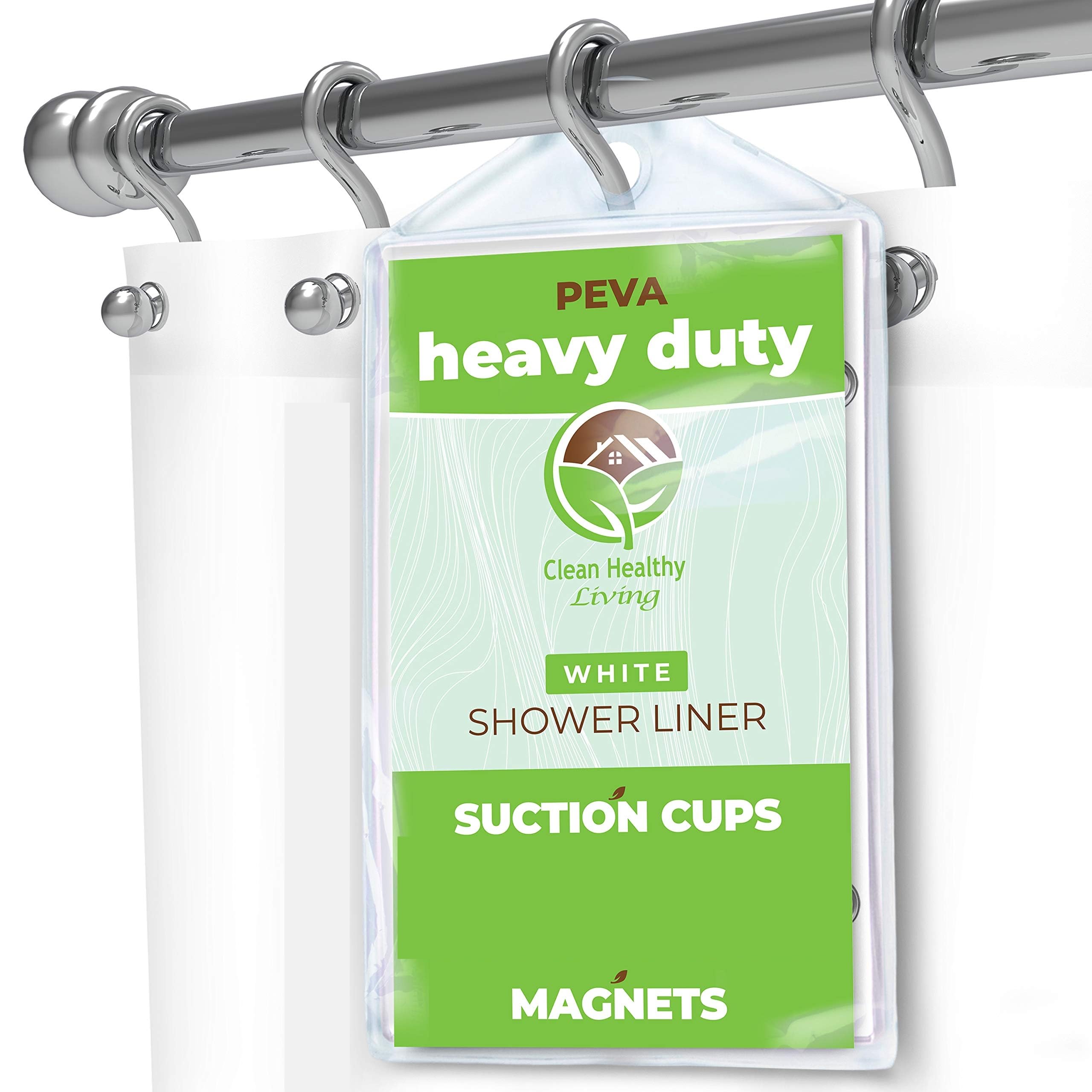 Premium Heavy Duty PEVA White Shower Curtain Liner with Strong Magnets & Suction Cups - 70x72 Inches, Waterproof Bathroom Decor for Home, Hotel, and Apartment Use