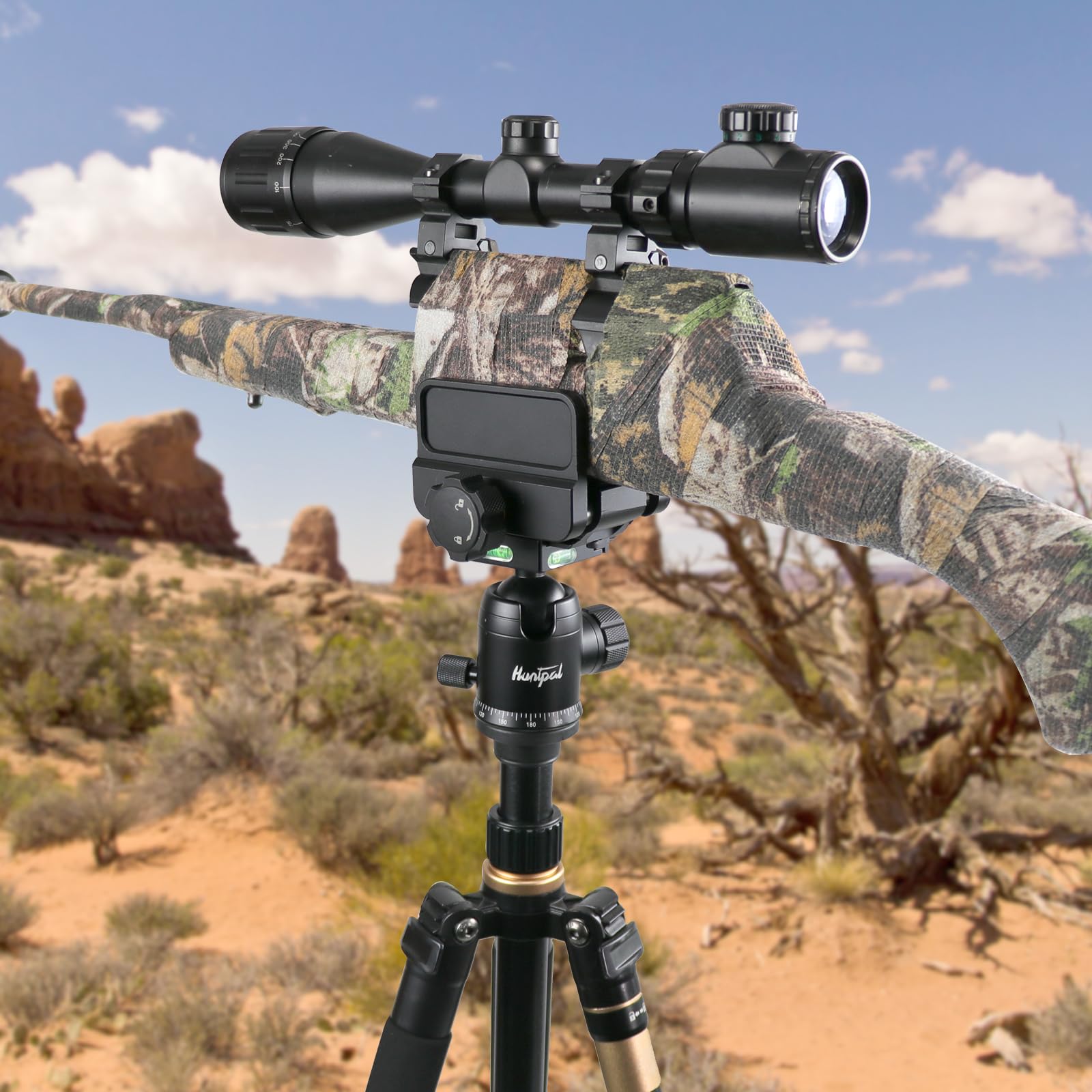 HUNTPAL Gun Clamp Rifle Saddle Mount - Hunting Shooting Tripod Rest with Quick Release Arca-Swiss Rail, Precision Ball Head & Adapter - Perfect for Long Range Shooting, Hunting, and Outdoor Photography