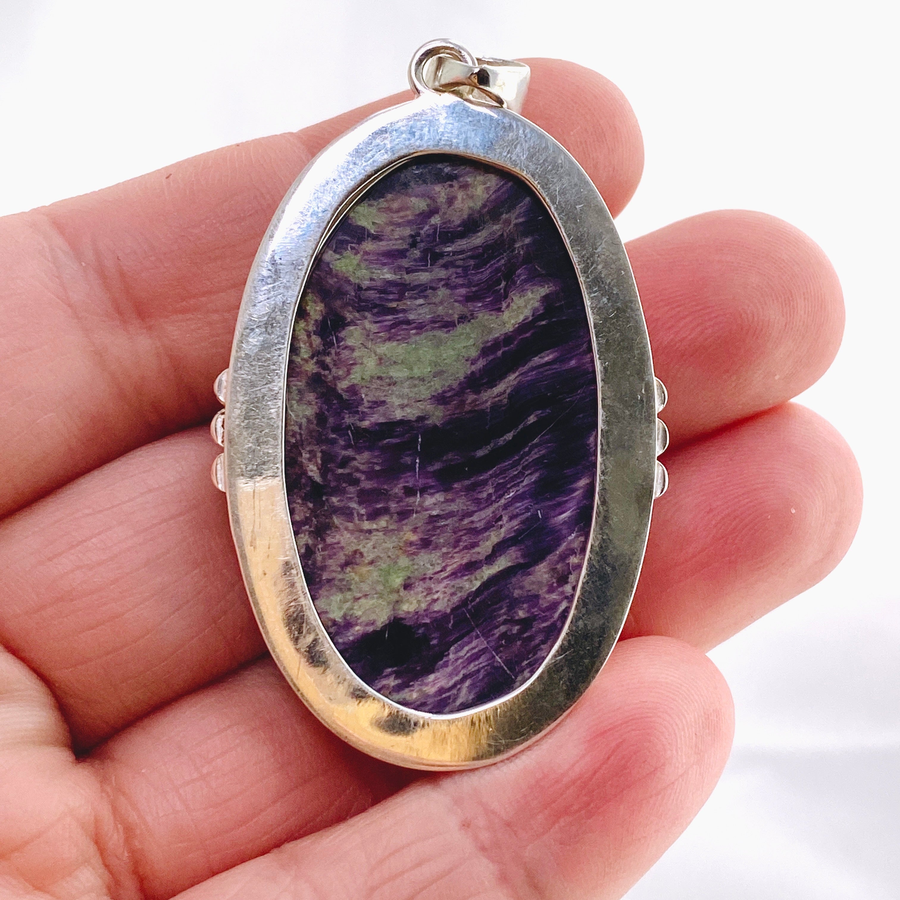 Kammererite Oval Cabochon Pendant in Sterling Silver Setting - KPGJ4748 | Handmade Gemstone Jewelry for Women, Gift for Her, Birthday & Anniversary Present