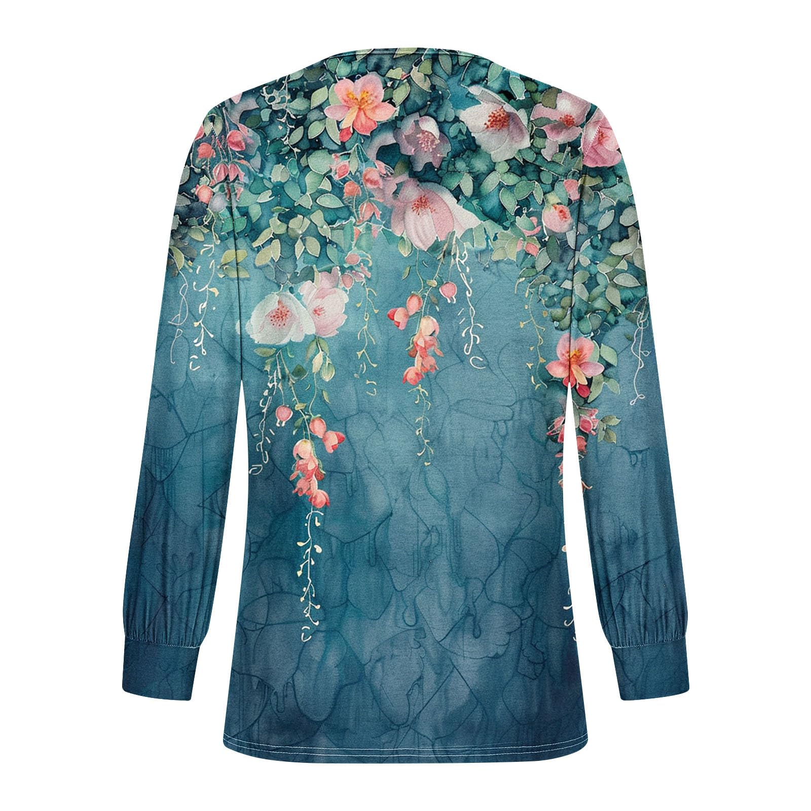 Women's Long Sleeve Floral Crew Neck Blouse - Elegant Casual & Travel Tops for Work, Date Night & Weekend Outings