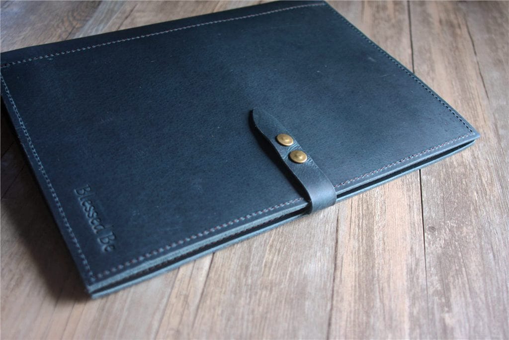 Custom Blue Leather Zipper Organizer - Personalized Name Engraving - Perfect for Travel, Office & Daily Essentials Storage