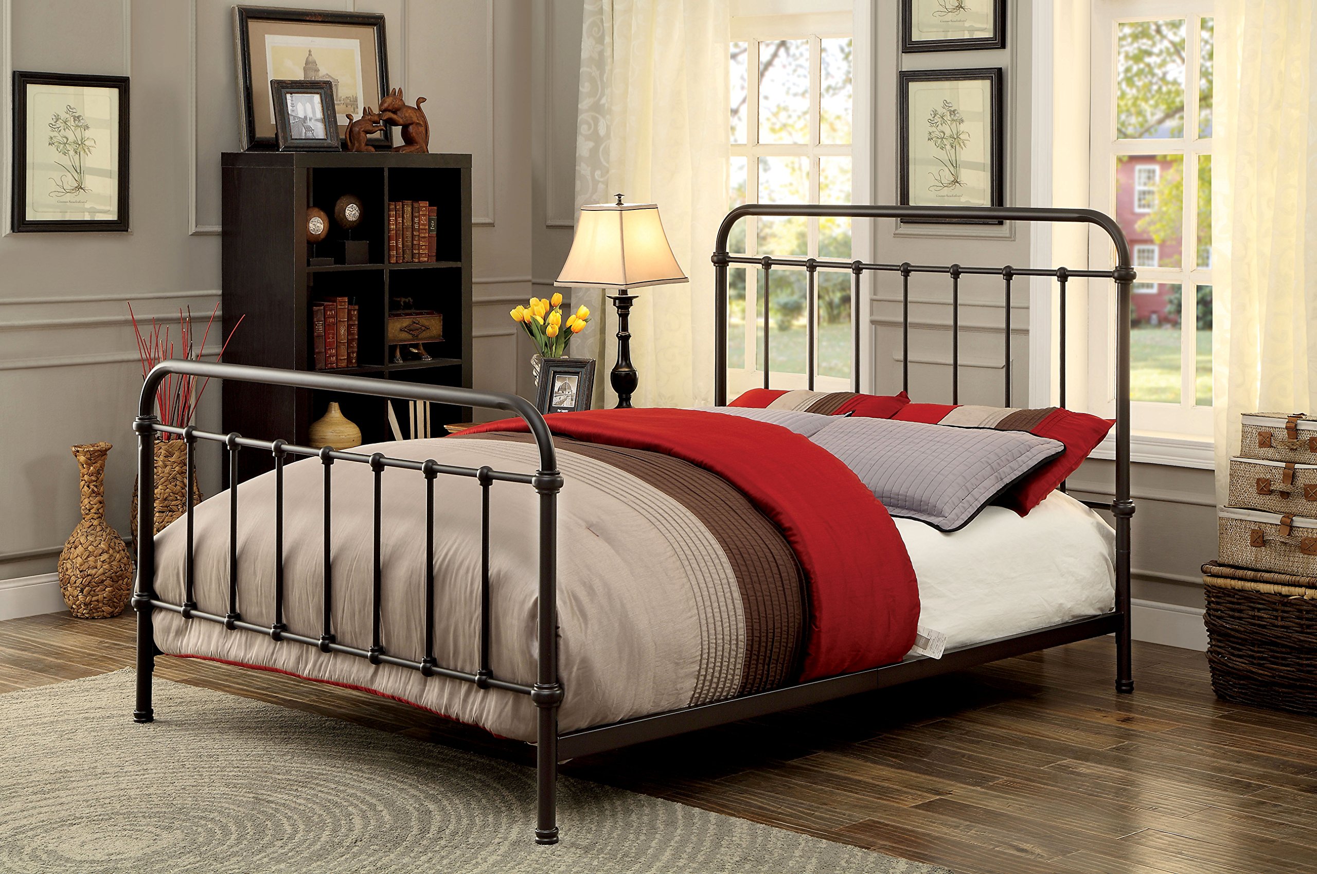 Furniture of America Overtown Full Size Metal Bed Frame - Dark Bronze Finish - Sturdy Steel Platform Bed with Noise-Free Support - Perfect for Modern Bedrooms, Guest Rooms & Dormitories
