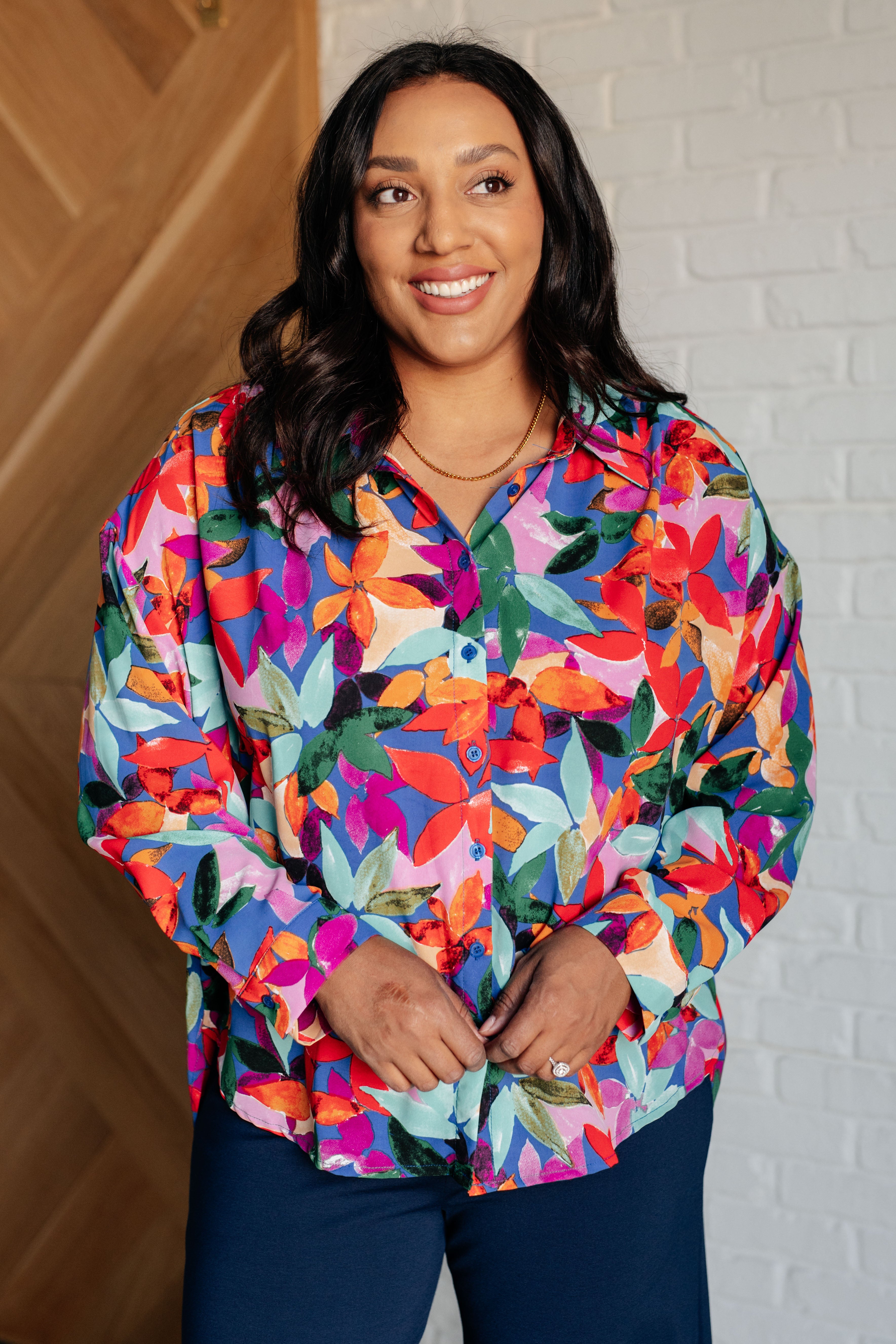 Stylish Leaf Print Button Up Blouse for Women | Trendy Botanical Shirt | Perfect for Office, Date Night & Spring Outfits
