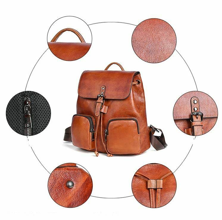 Genuine Leather Backpack - Unisex Travel Satchel Bag for Women & Men, Durable School Book Bag & Stylish Tote Purse (Brown) - Perfect for Work, College, Commuting & Weekend Adventures
