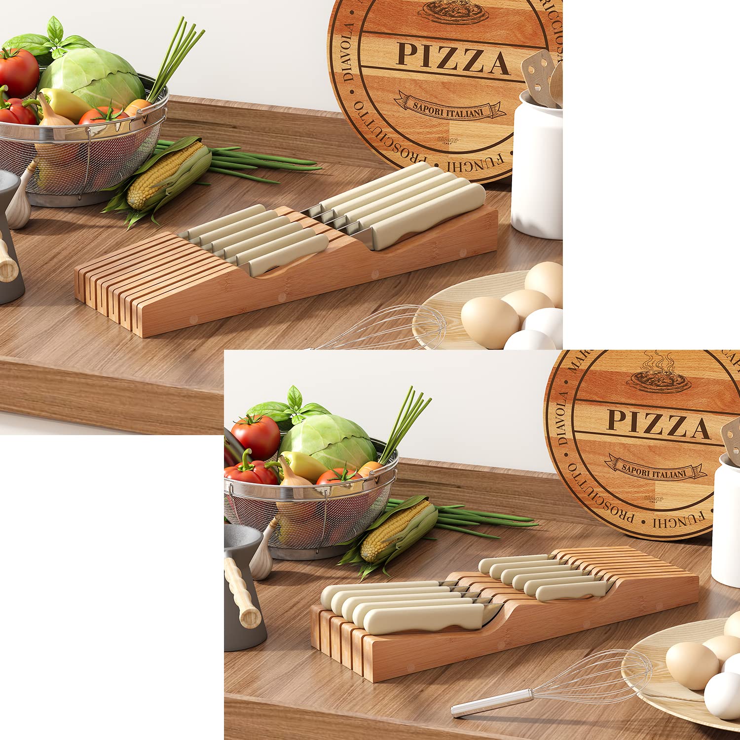 Bamboo Wood In-Drawer Knife Organizer Block - Holds 11 Knives (Knives Not Included) | Perfect for Kitchen Utensil Storage & Knife Protection