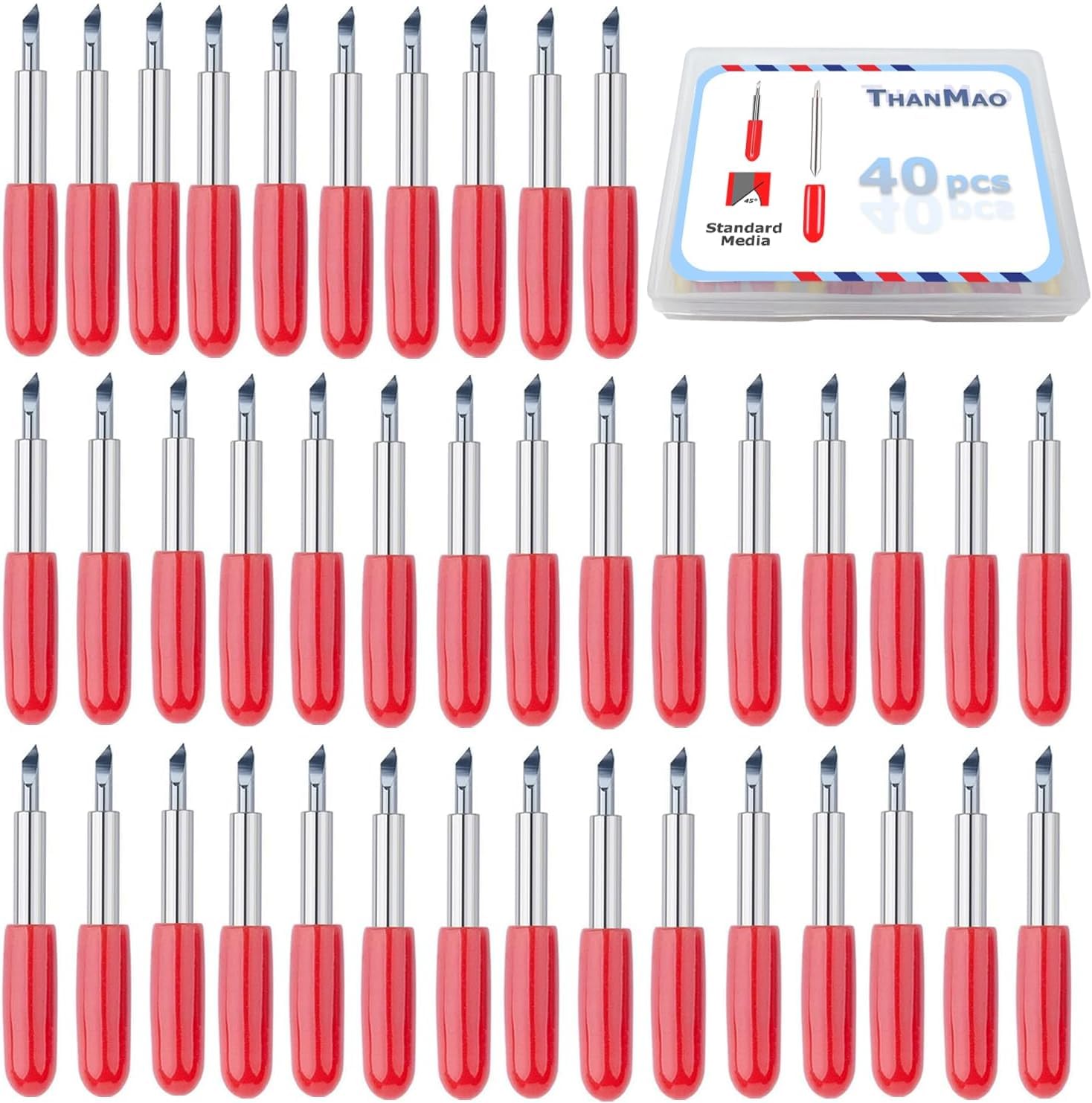 40 Pcs Standard Replacement Blades for Cricut Explore Air 2/Air 3/Maker/Maker 3 - 45° Fine Point Cutting Blades (Red) - Perfect for DIY Crafts, Vinyl Cutting, and Paper Projects