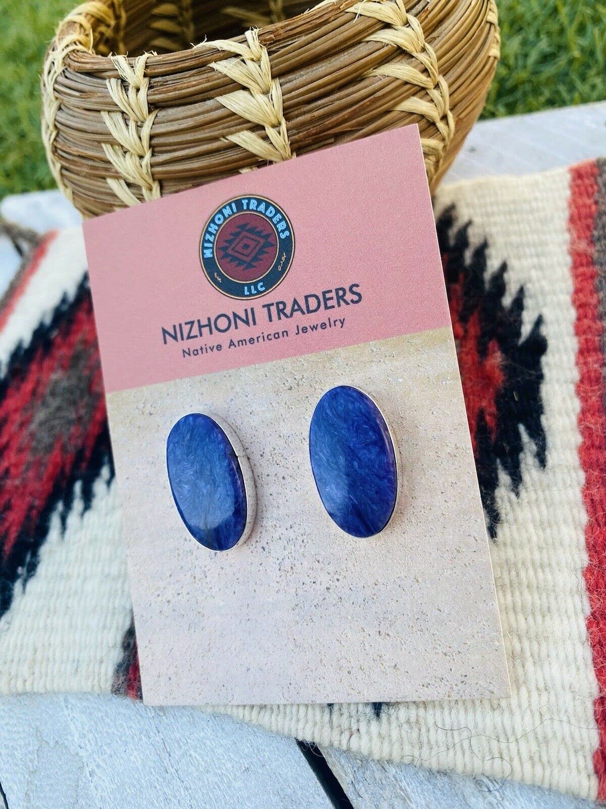 Navajo Sterling Silver and Charoite Stud Earrings - Handmade Native American Jewelry for Women | Perfect for Casual Wear, Gifts, and Special Occasions