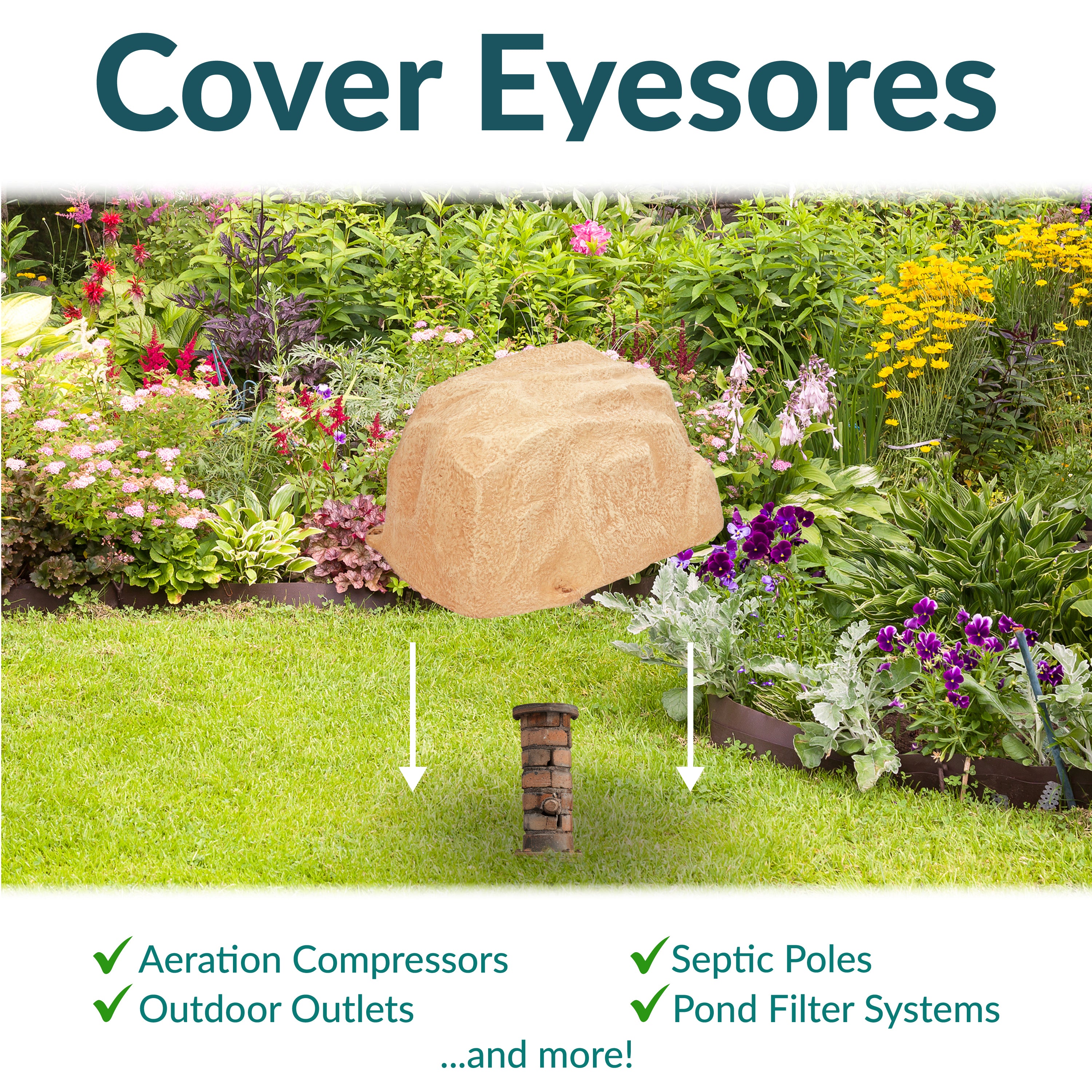 Sunnydaze Low Profile Artificial Landscape Rock Cover with Stakes - Durable Outdoor Decorative Rock for Yard, Garden & Pool Areas - Perfect for Hiding Utilities, Cables & Unsightly Objects
