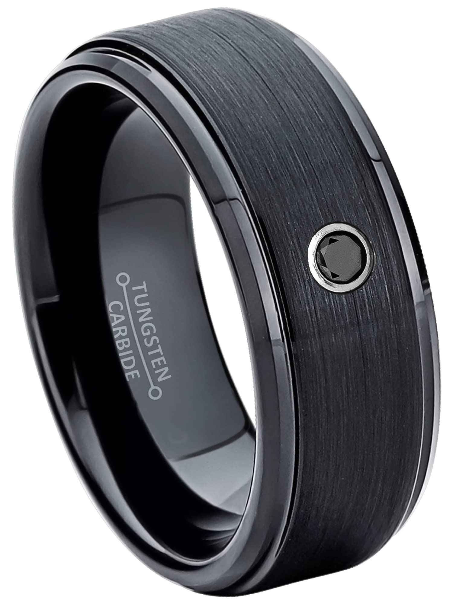 0.05ctw Black Diamond Tungsten Ring for Men - 8mm Comfort Fit Black Tungsten Carbide Wedding Band, Anniversary Jewelry Gift - Perfect for Weddings, Engagements & Special Occasions