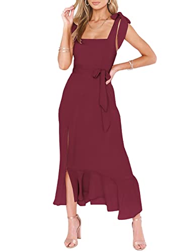 MAYFASEY Women's Elegant Square Neck Ruffle Bridesmaid Dress - A-Line Midi Formal Gown with Side Slit for Weddings, Parties & Special Occasions | Perfect for Bridesmaids, Wedding Guests & Evening Events