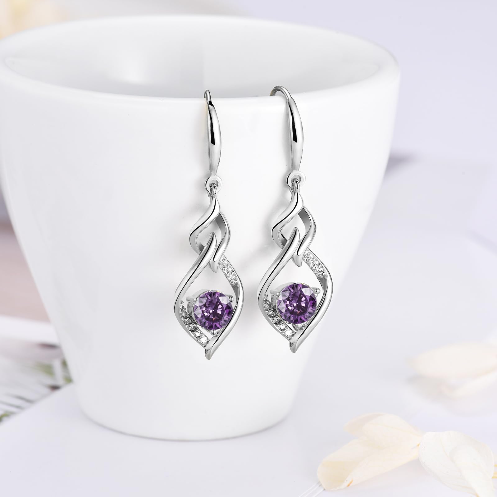 Sterling Silver Drop Earrings for Women | Cubic Zirconia Dangle Earrings | Hypoallergenic Twisted Linear Design for Sensitive Ears | Perfect Gift for Birthday, Christmas, Anniversary | Elegant Jewelry for Party, Wedding & Daily Wear