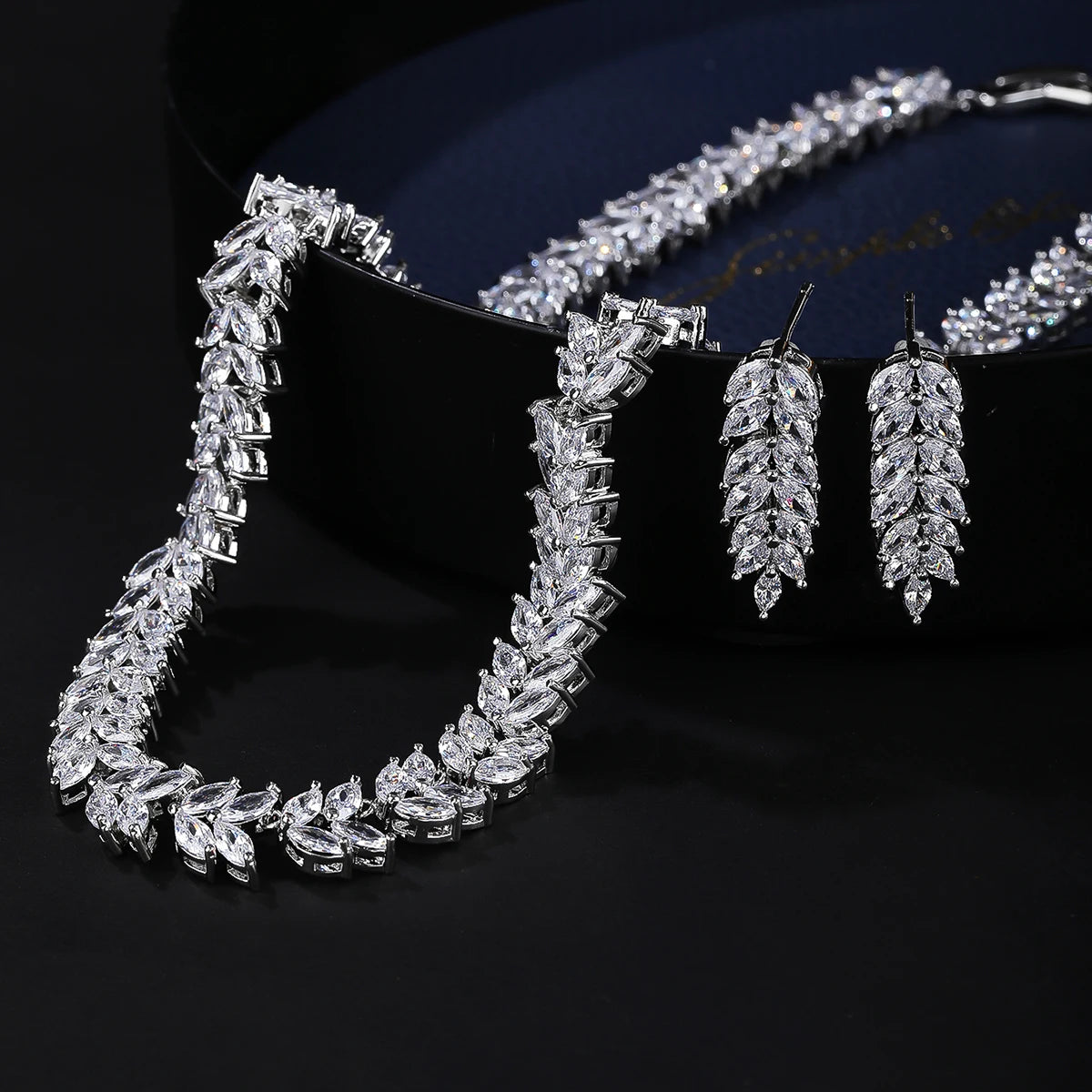 Luxury CZ Crystal Bridal Jewelry Set - Necklace & Earrings for Weddings, Anniversaries, Prom | Elegant Gift for Bride, Girlfriend, Wife | Free Shipping CN10273 | Perfect for Wedding Ceremony, Romantic Dinner, Special Occasions