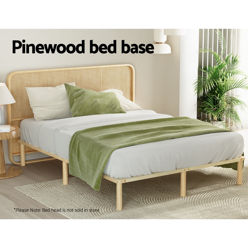 Minimalist Double Wooden Bed Frame - Solid Pine Wood Platform Bed with Headboard - Perfect for Modern Bedrooms, Guest Rooms & Small Spaces