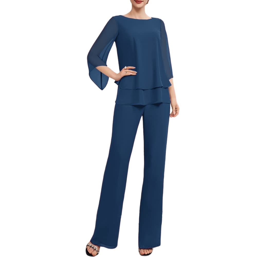 Zongqiven Women's 2-Piece Chiffon Formal Pant Suit - Elegant Wedding Guest Outfit & Evening Dressy Pantsuit for Special Occasions, Parties, and Business Events