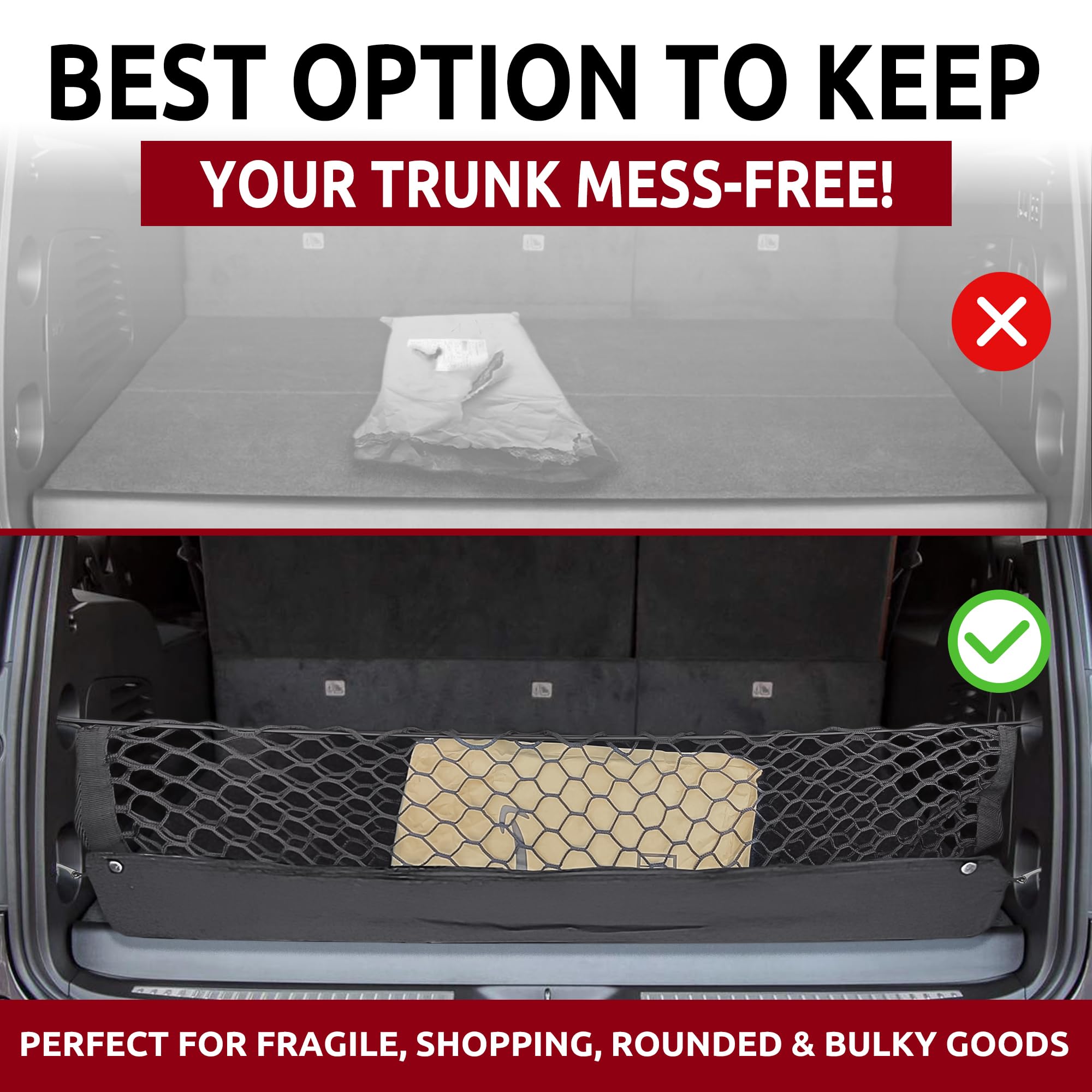 Premium Envelope Style Trunk Mesh Cargo Net for Cadillac Escalade ESV 2015-2025 | Heavy-Duty Car Storage Organizer | Universal Pickup Truck Bed Net | Perfect for Road Trips, Camping & Outdoor Adventures