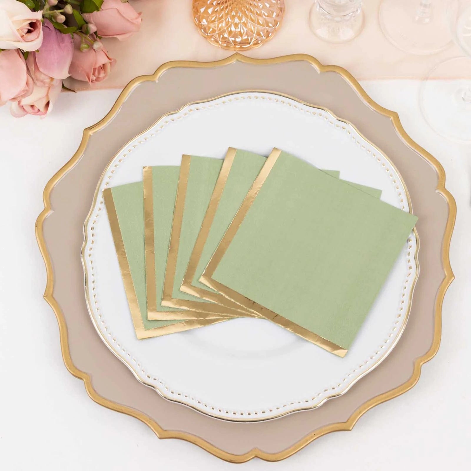 50 Soft 2-Ply Disposable Dinner Cocktail Napkins with Gold Foil Edge - Elegant Party Tableware for Weddings, Events & Home Entertaining