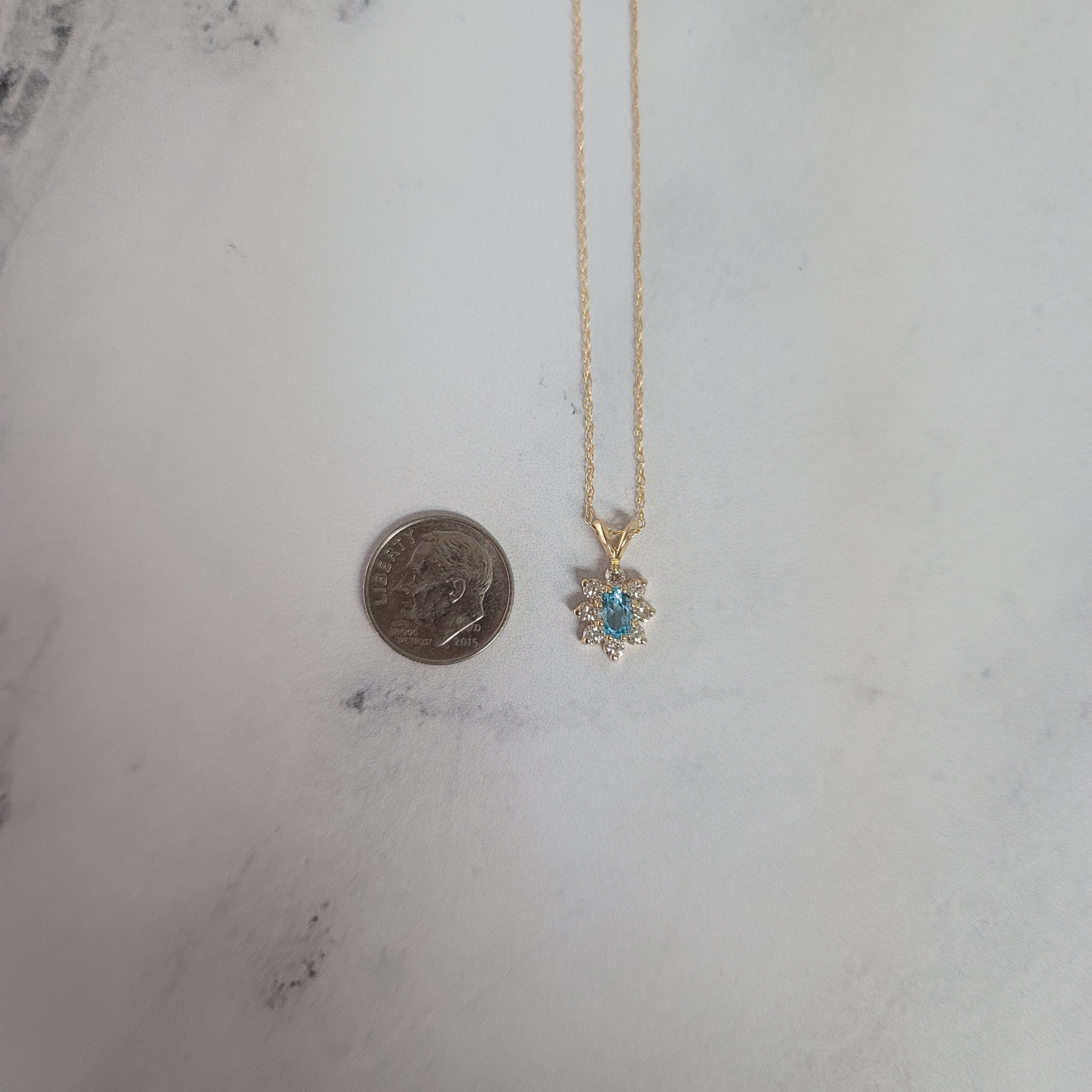 Elegant Small Blue Topaz Diamond Halo Necklace .90cttw - Perfect for Weddings, Anniversaries & Special Occasions