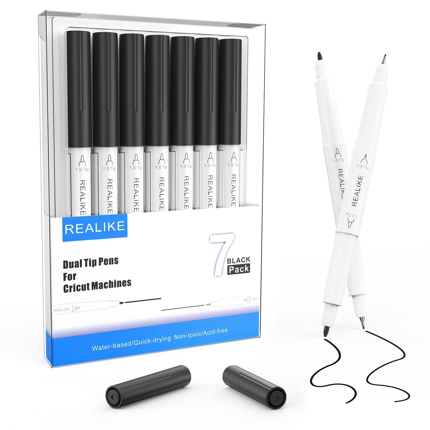 REALIKE 7-Pack Dual Tip Markers for Cricut Maker 3, Maker, Explore 3, Air 2, Air - Fine Point (0.4mm) & Bold (1.0mm) Pens for Writing, Drawing, Scrapbooking, Card Making & DIY Craft Projects