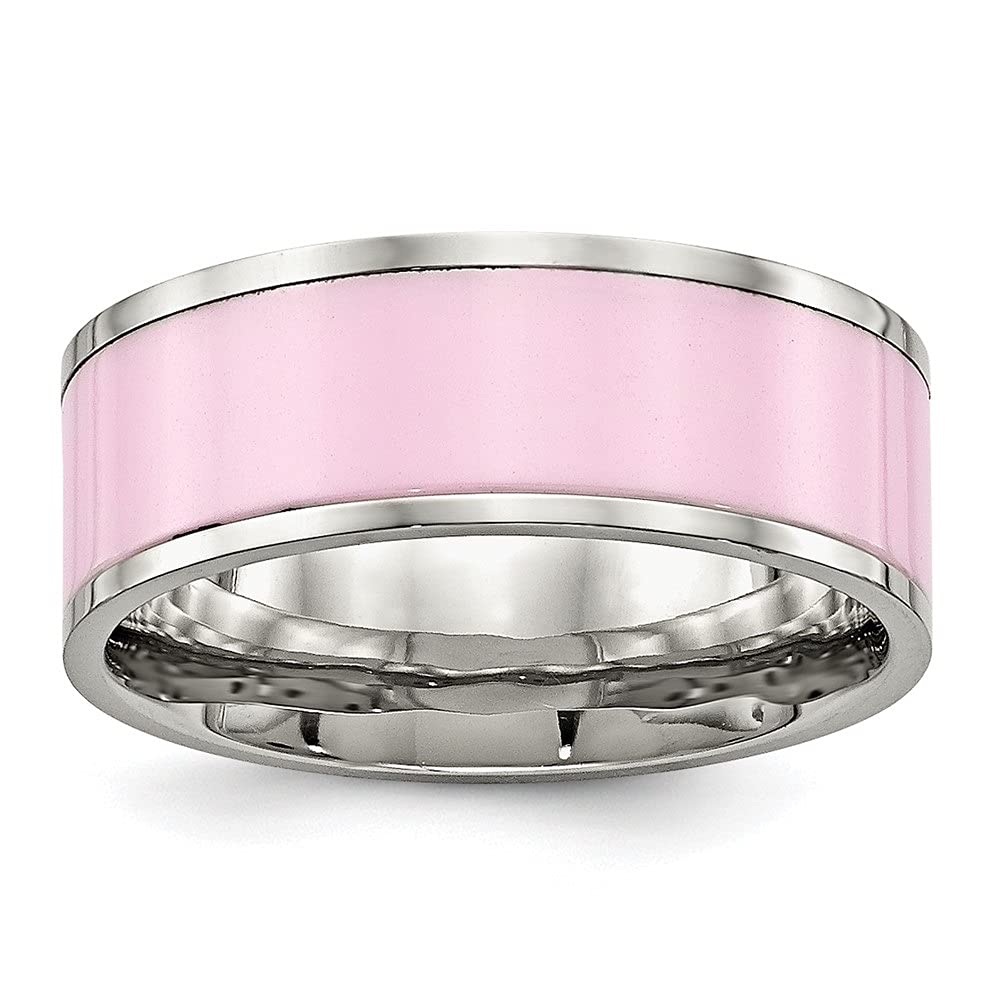 Diamond2Deal Stainless Steel Polished Pink Ceramic Ring for Women - Elegant Fashion Jewelry Gift for Valentine's Day, Anniversary & Special Occasions
