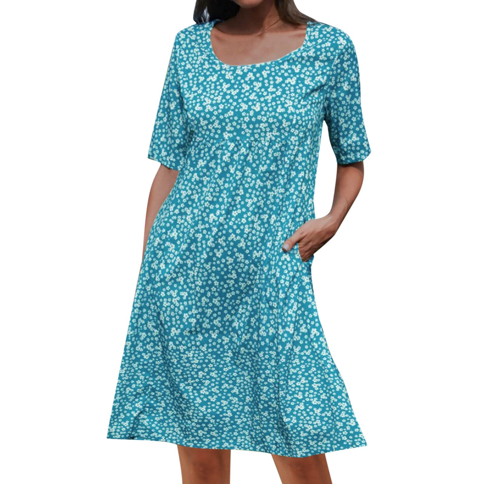 Women's Floral A-Line Swing Dress - Casual Short Sleeve Scoop Neck Flowy Sundress for Beach, Summer & Vacation | Perfect for Outdoor Parties, Date Nights & Tropical Getaways