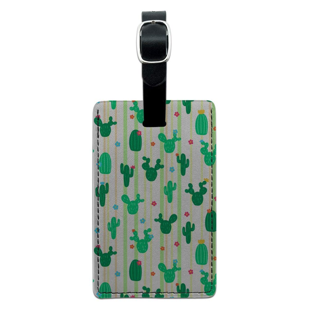 Stylish Rectangle Leather Luggage Tag with Cute Cactus Flower Pattern - Perfect for Carry-On Bags, Suitcases & Travel Accessories Identification