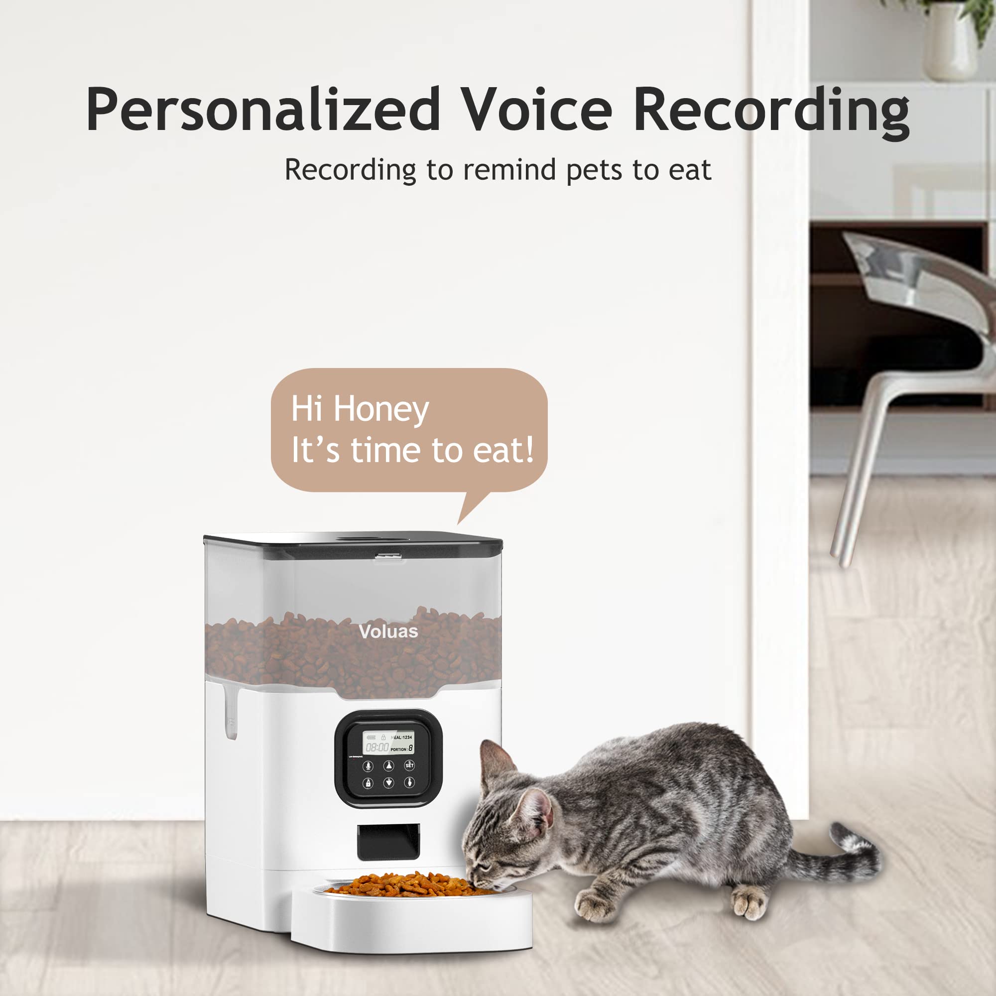 VOLUAS Automatic Cat Feeder with Timer - Programmable Dry Food Dispenser for 4 Meals Daily, Voice Recorder & Desiccant Bag | Perfect for Busy Pet Owners & Multi-Cat Homes