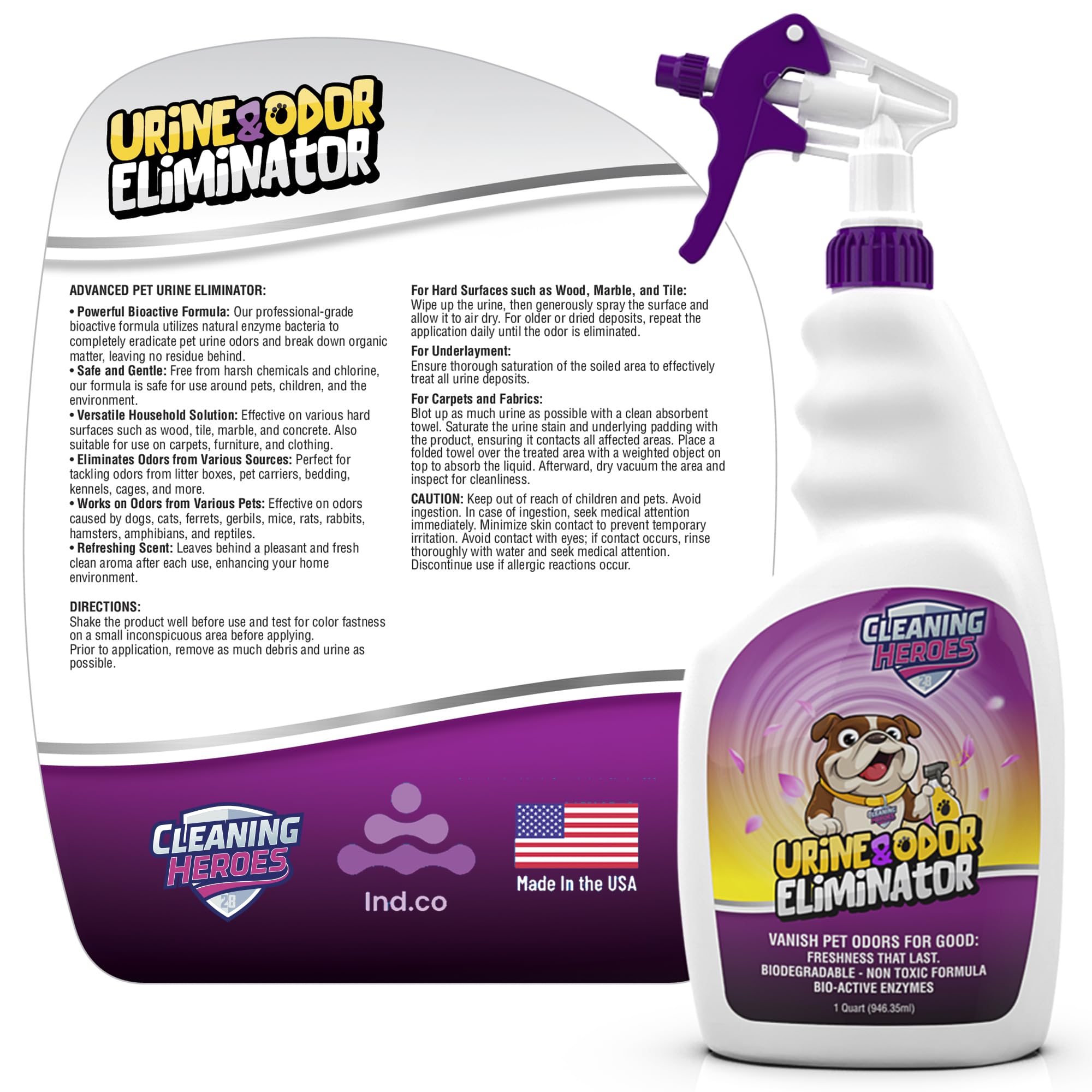 Enzyme Pet Carpet Cleaner & Odor Eliminator for Dogs & Cats - 32oz Spray for Home & Car Use